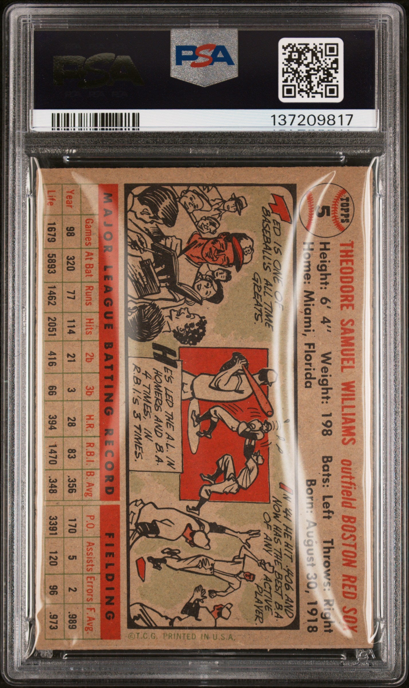 1956 Topps Ted Williams #5 Gray Back PSA 4.5