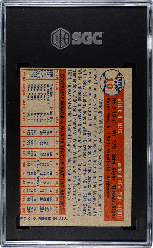 1957 Topps Willie Mays #10 SGC 3