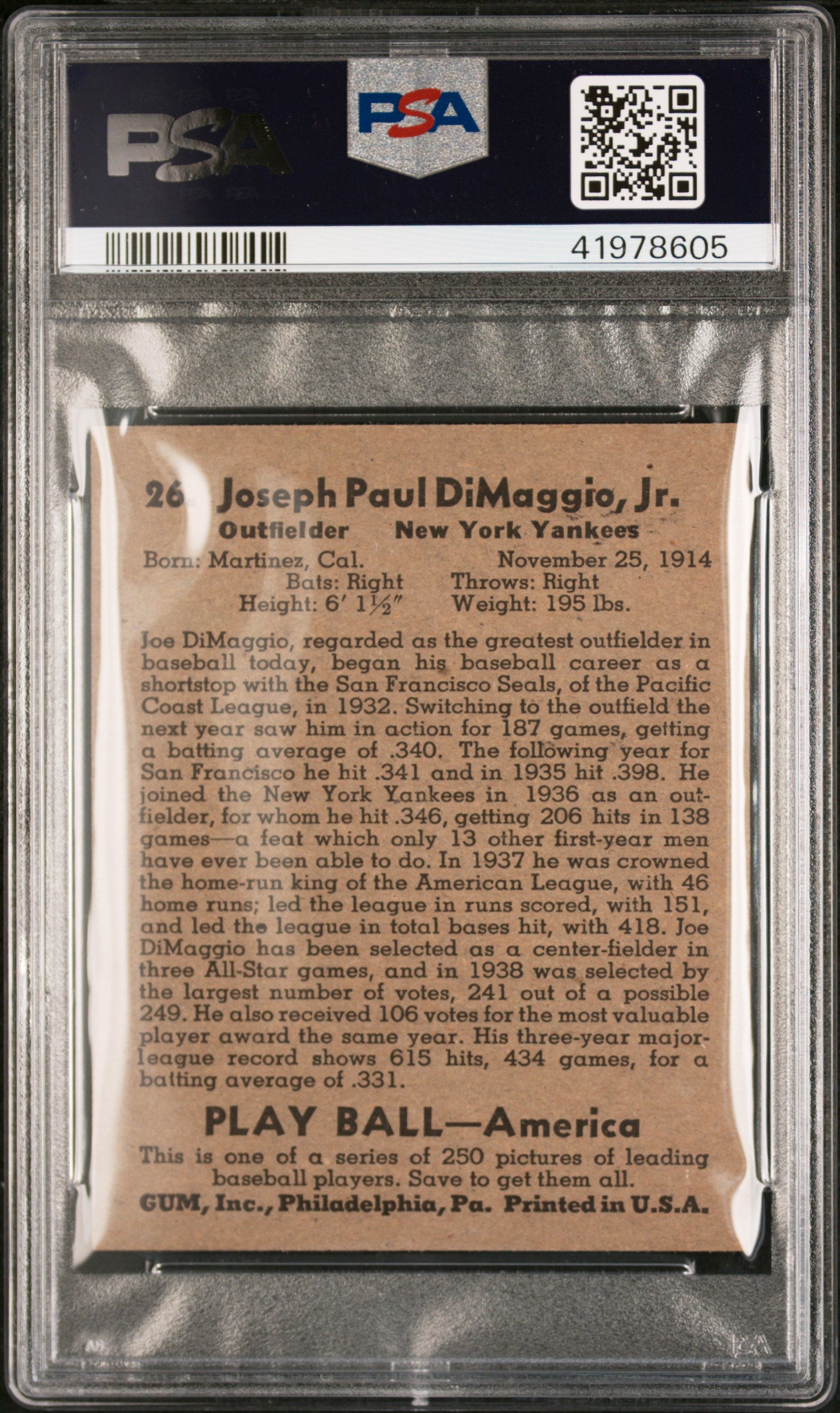 1939 Play Ball Joe Dimaggio #26 PSA 5