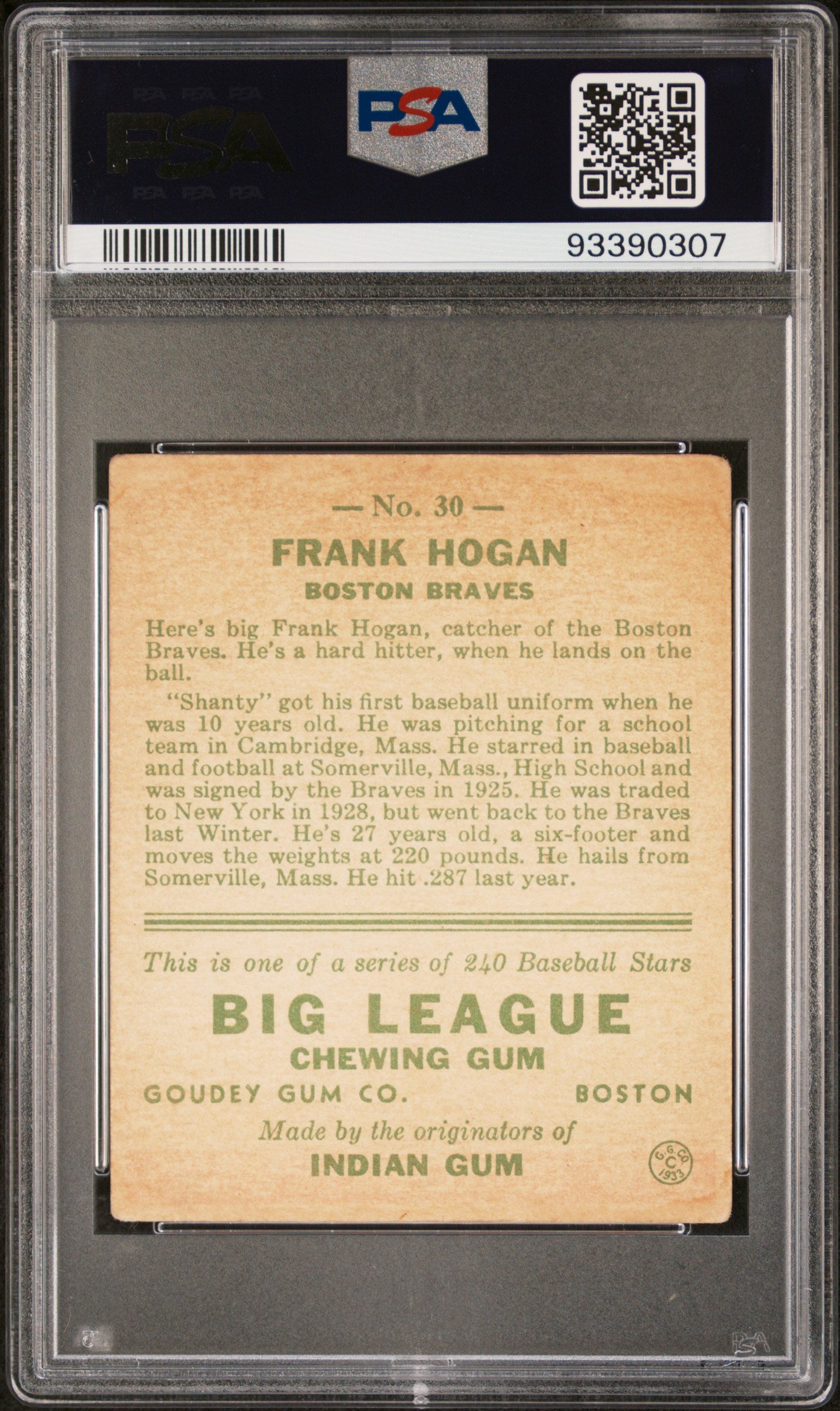 1933 Goudey Frank Hogan #30 PSA 3