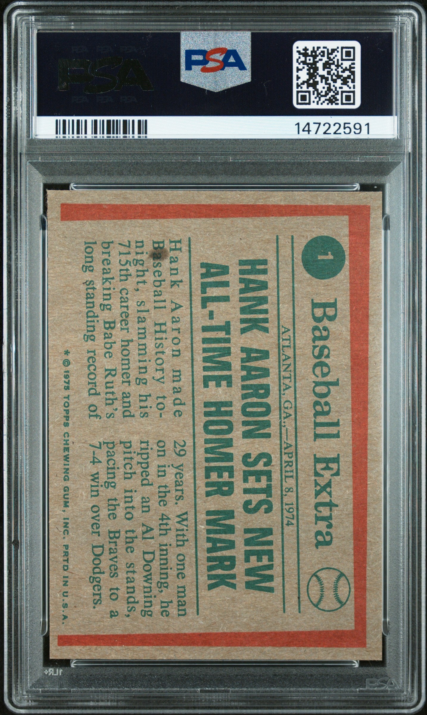 1975 Topps '74 Highlights #1 Hank Aaron PSA 8