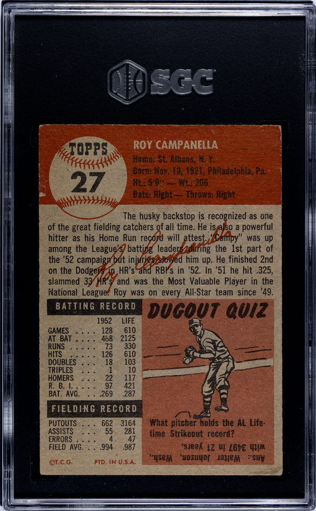 1953 Topps Roy Campanella #27 SGC 3