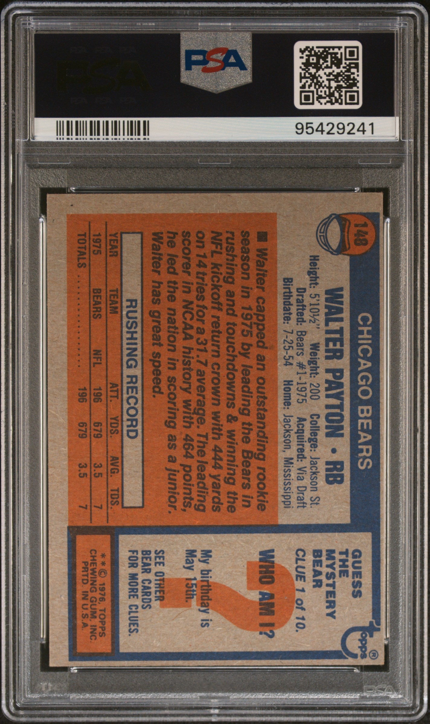 1976 Topps Walter Payton #148 PSA 6