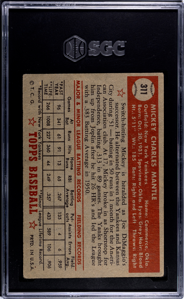 1952 Topps Mickey Mantle #311 SGC A
