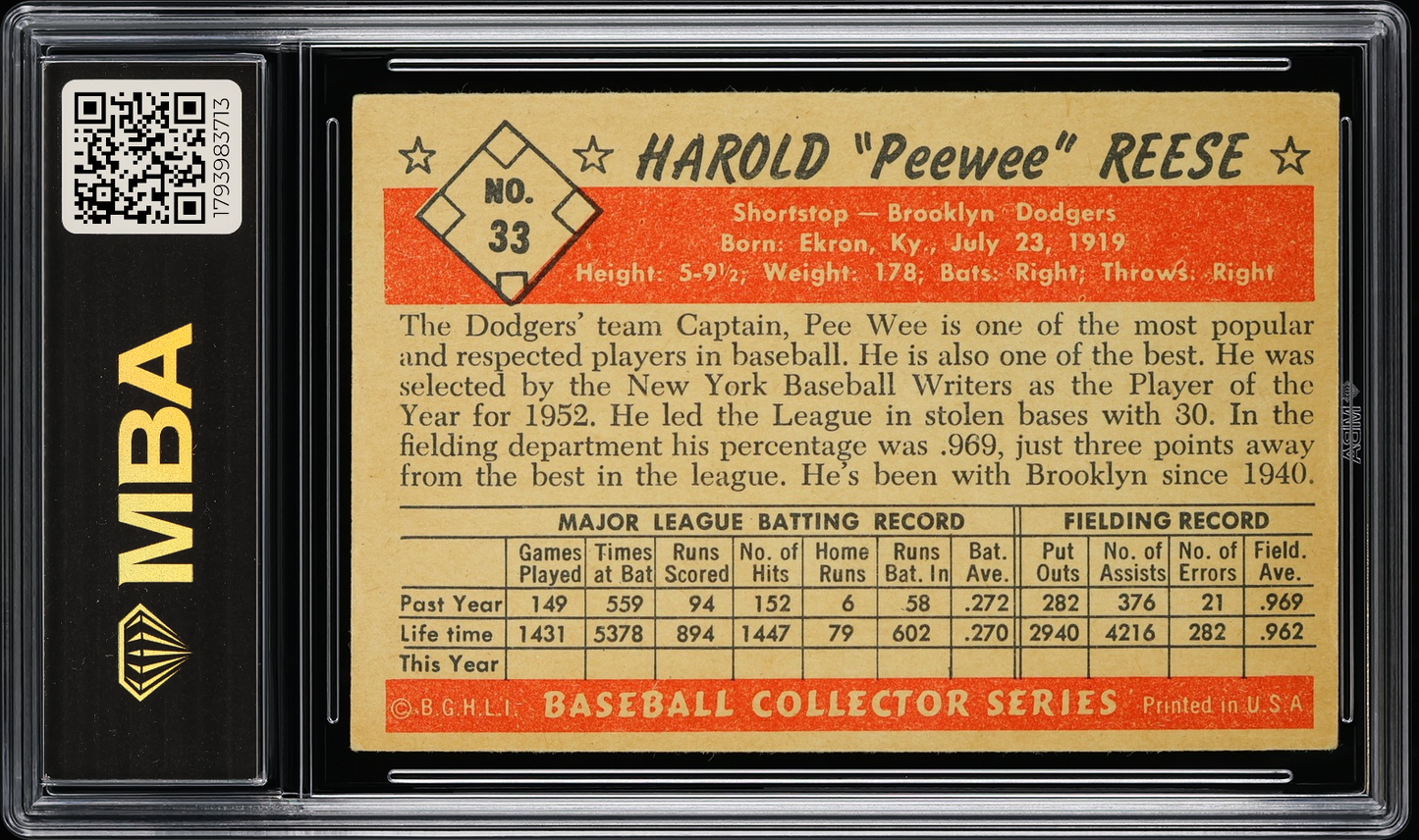 1953 Bowman Color Pee Wee Reese #33 MBA 4