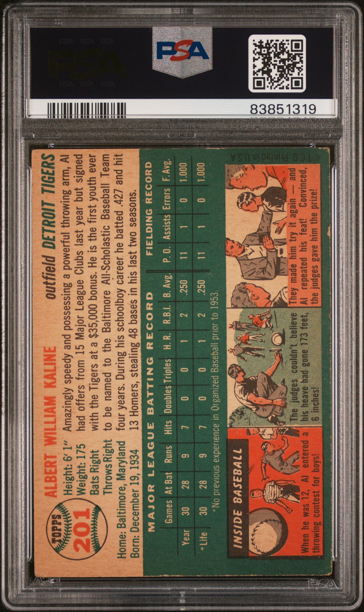 1954 Topps Al Kaline #201 PSA 3.5