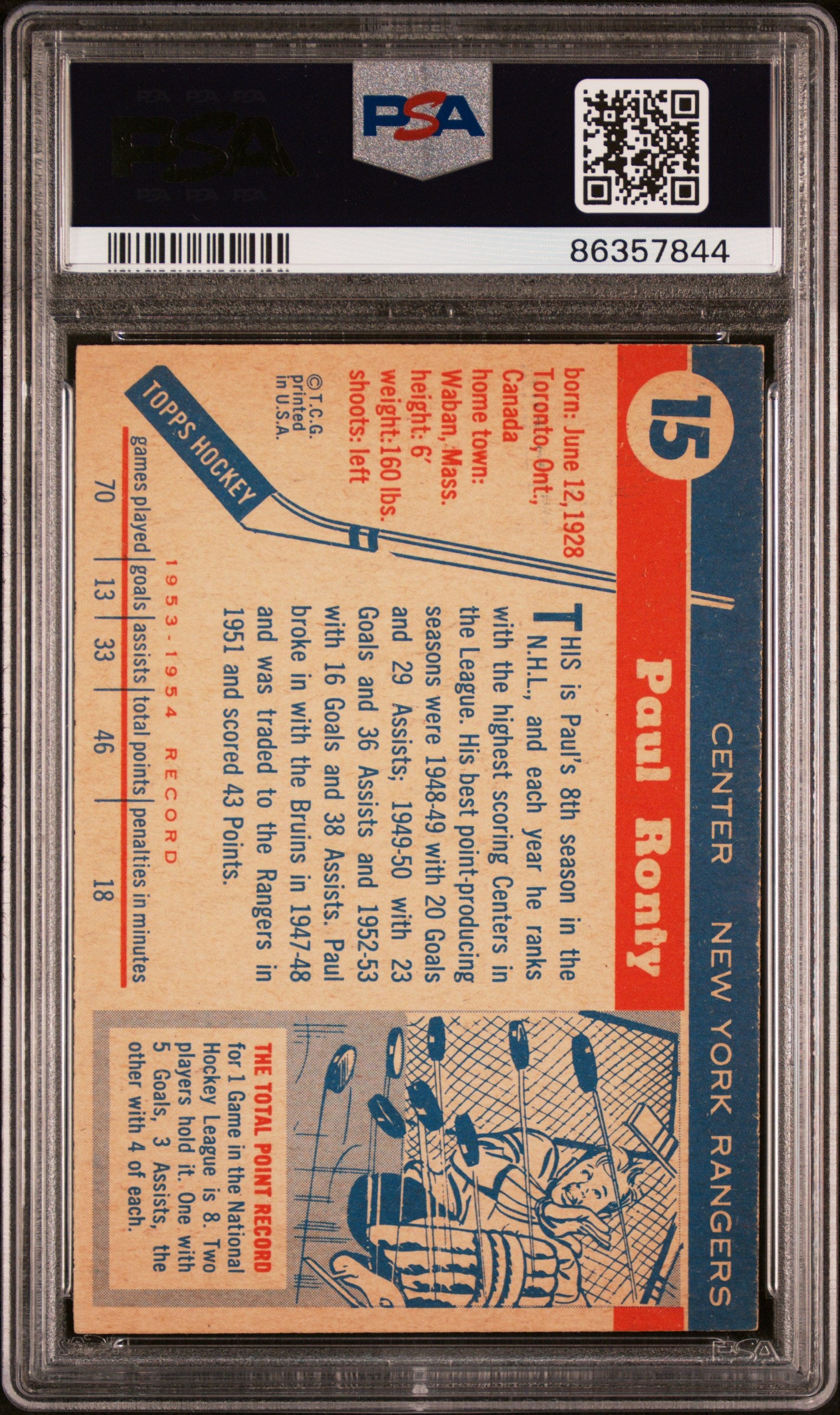 1954 Topps Paul Ronty #15 PSA 7