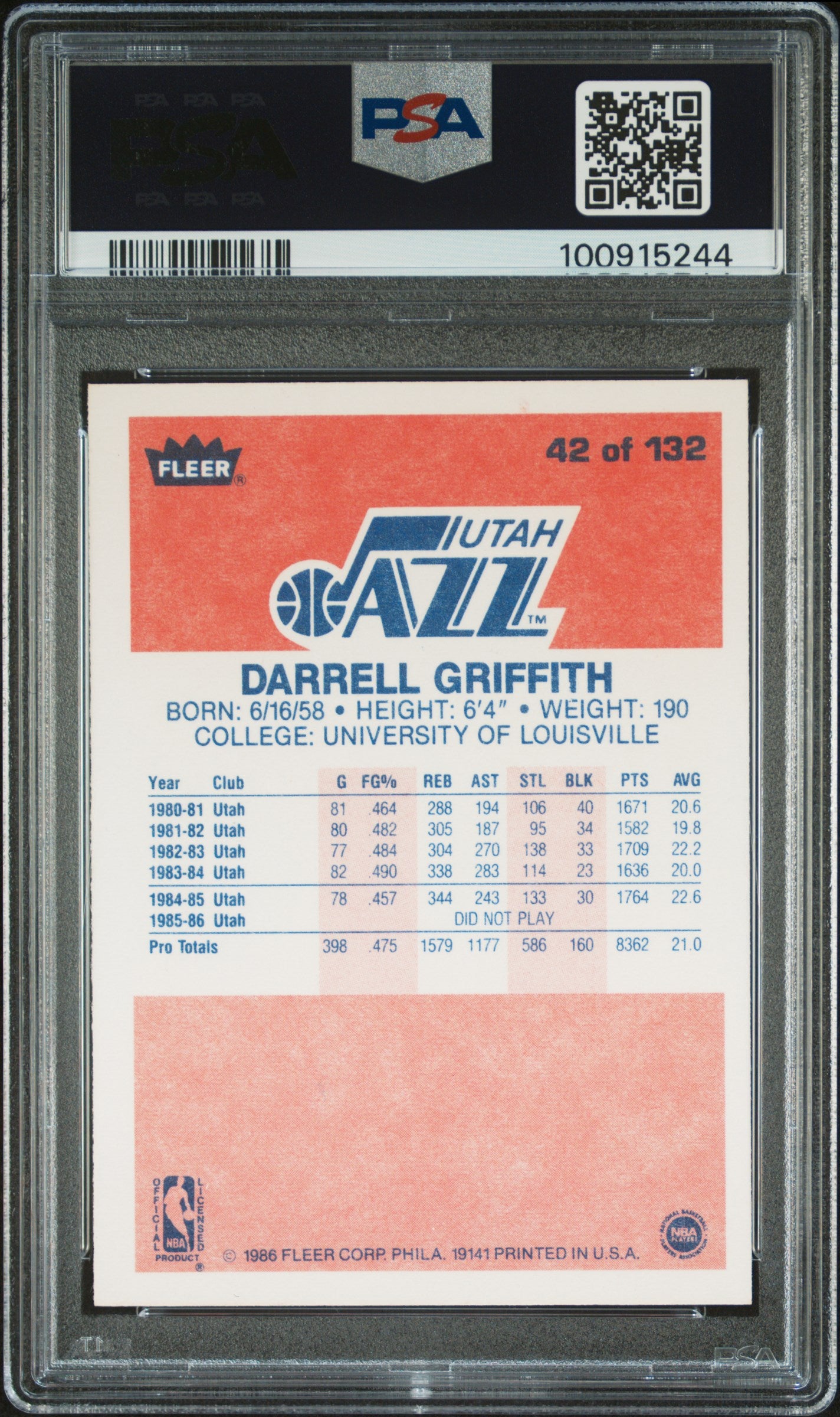 1986 Fleer Darrell Griffith #42 PSA 9