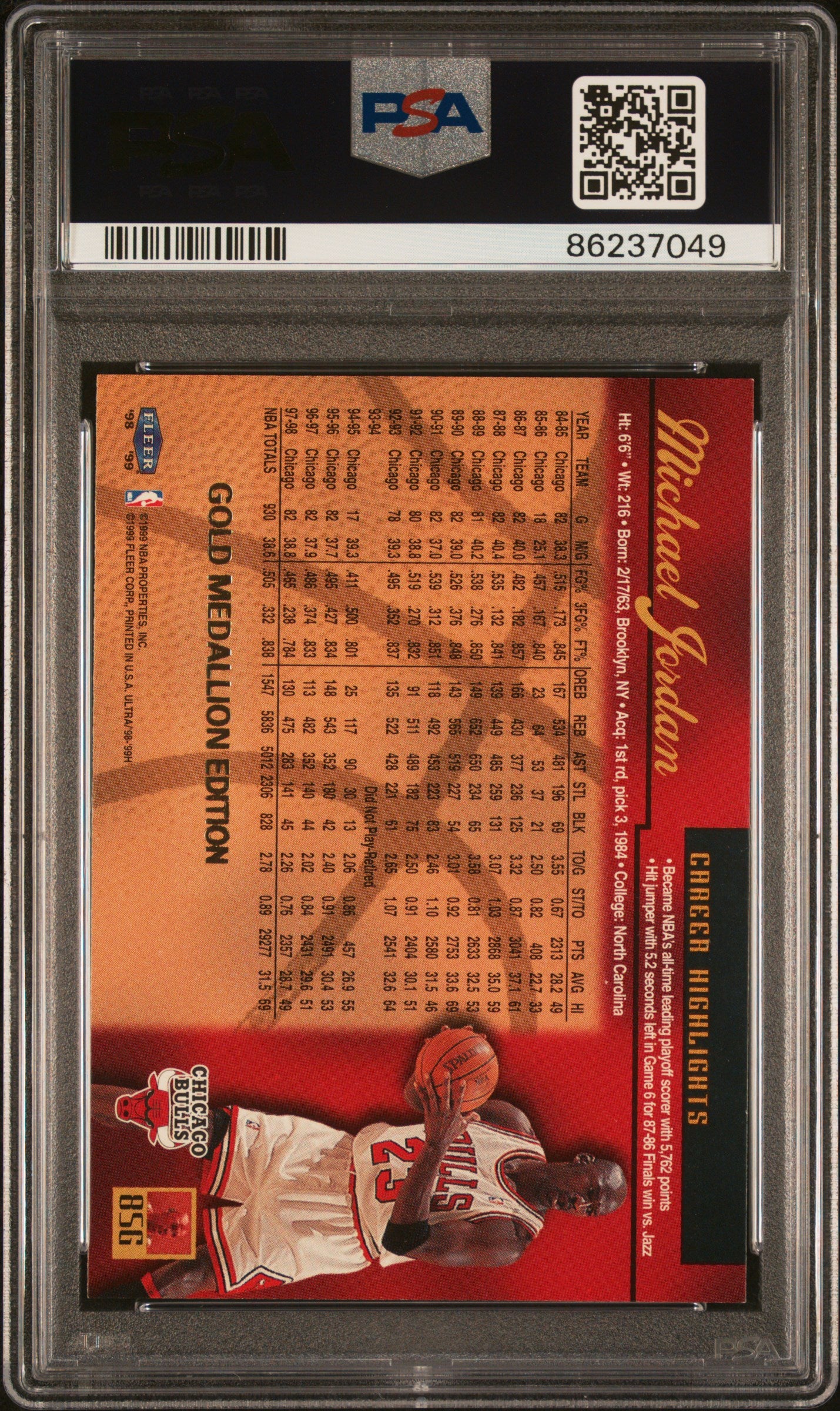 1998 Ultra Michael Jordan #85G Gold Medallion PSA 9
