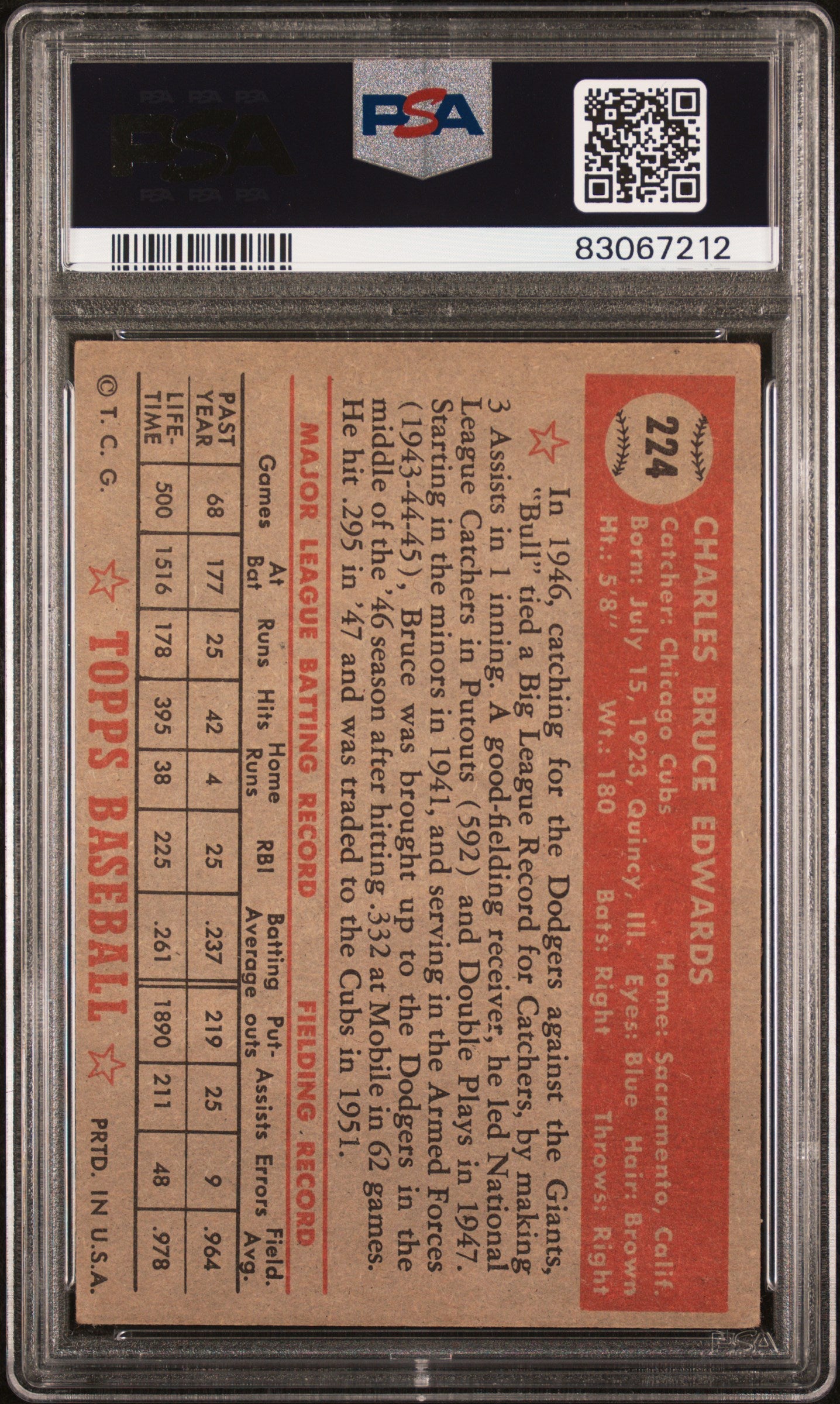 1952 Topps Bruce Edwards #224 PSA 4.5