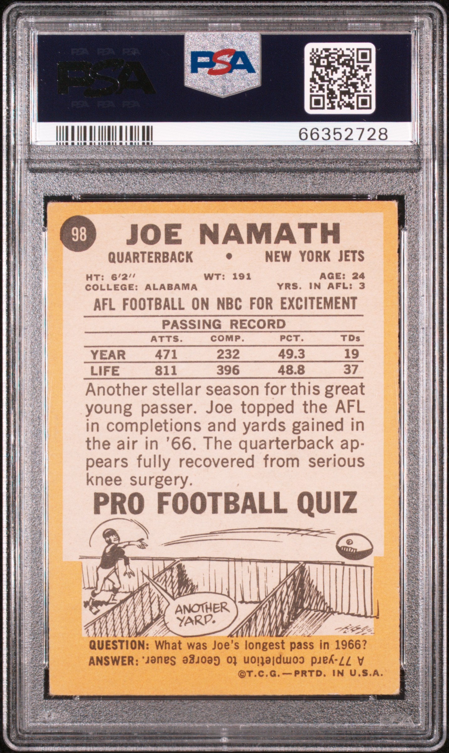 1967 Topps Joe Namath #98 PSA 4