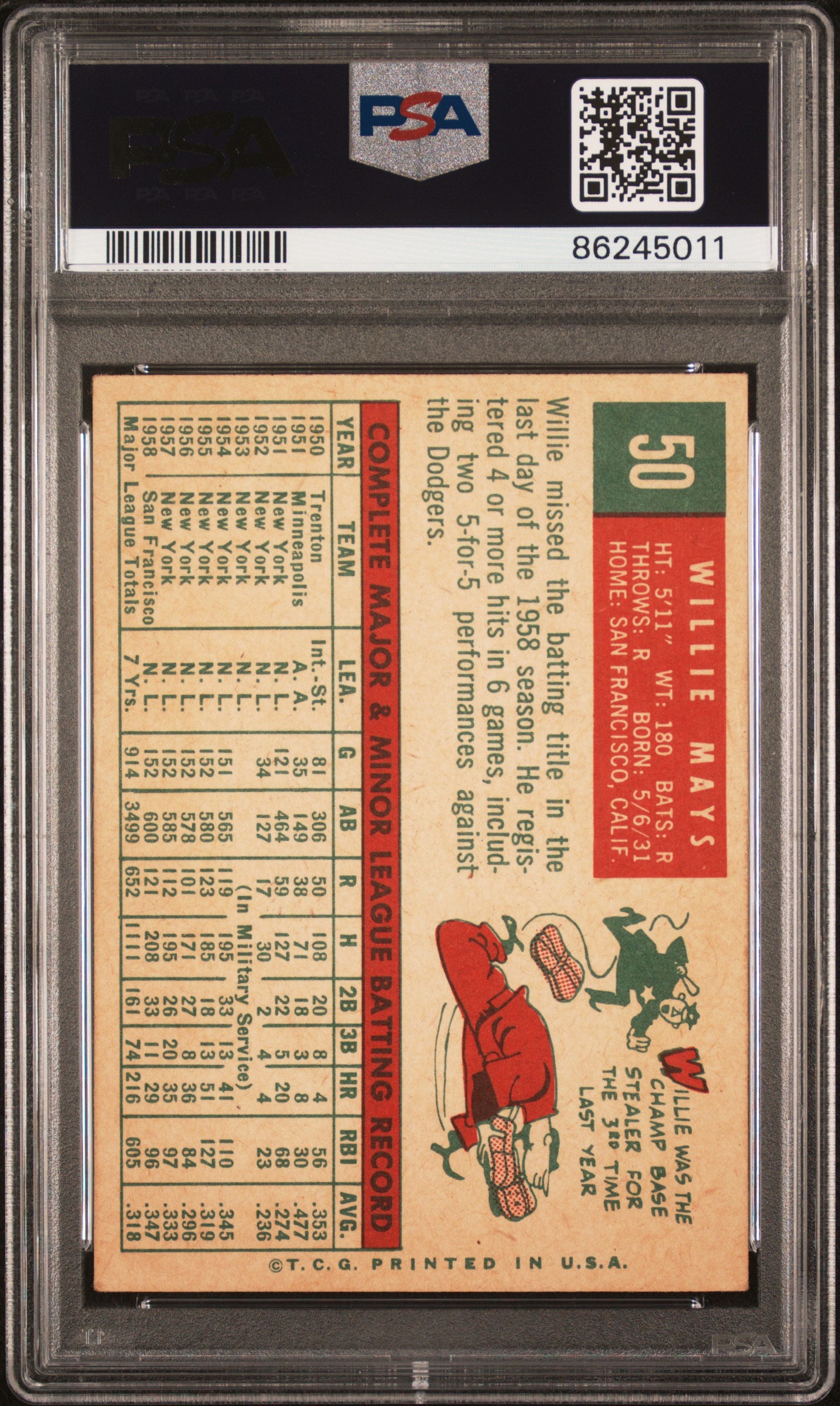 1959 Topps Willie Mays #50 PSA 4