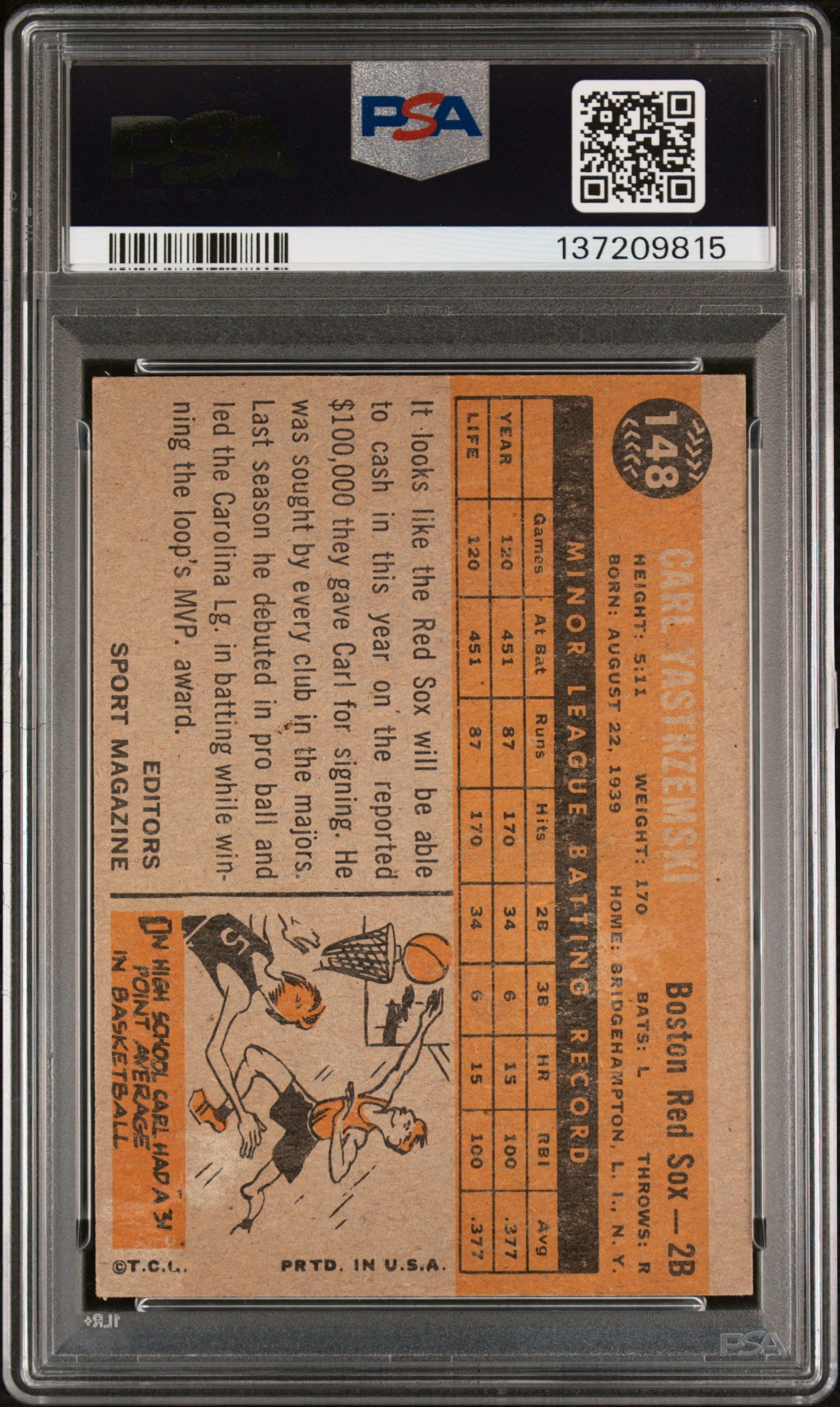 1960 Topps Carl Yastrzemski #148 Rookie Star PSA 5