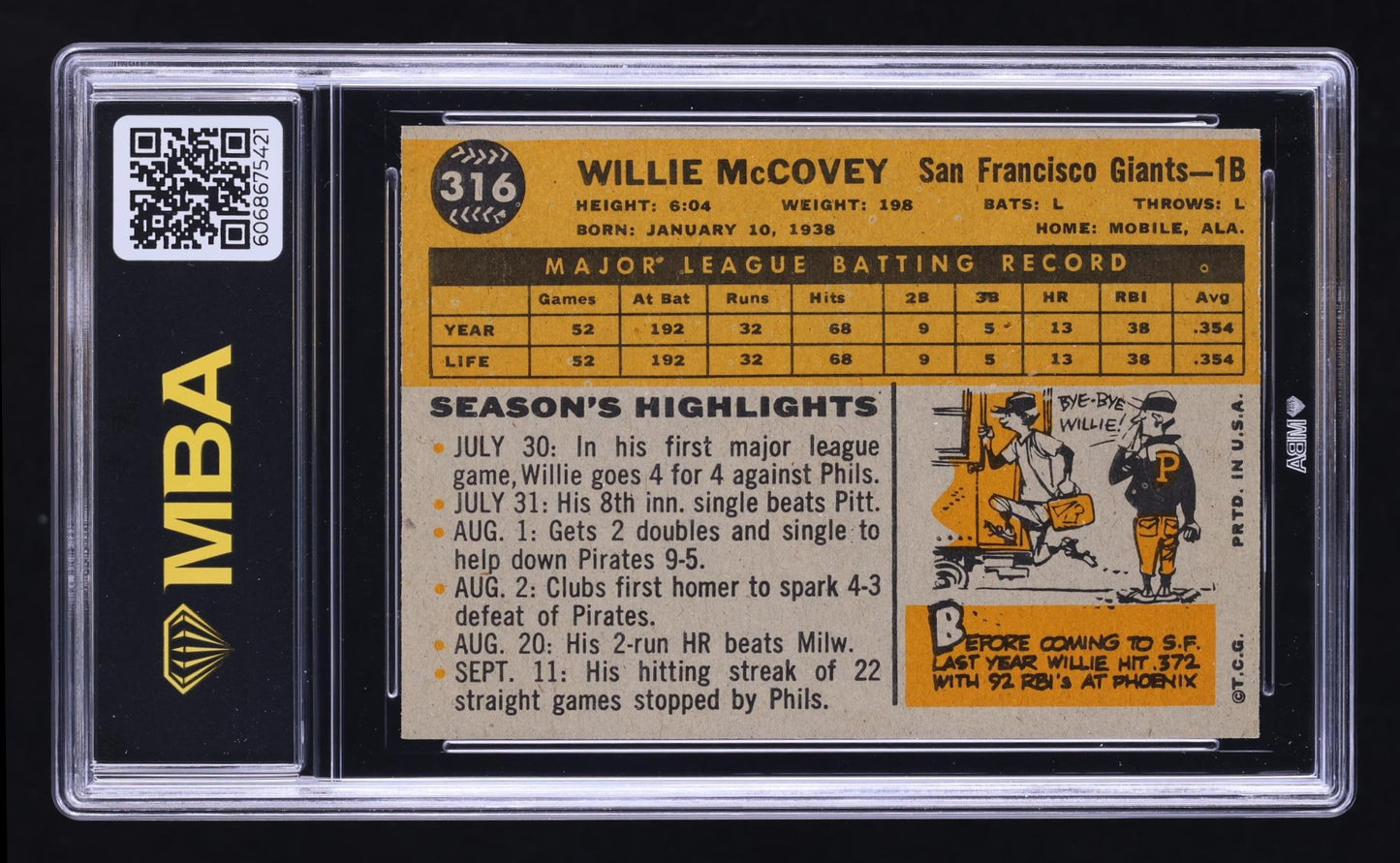 1960 Topps Willie McCovey #316 RC MBA 7