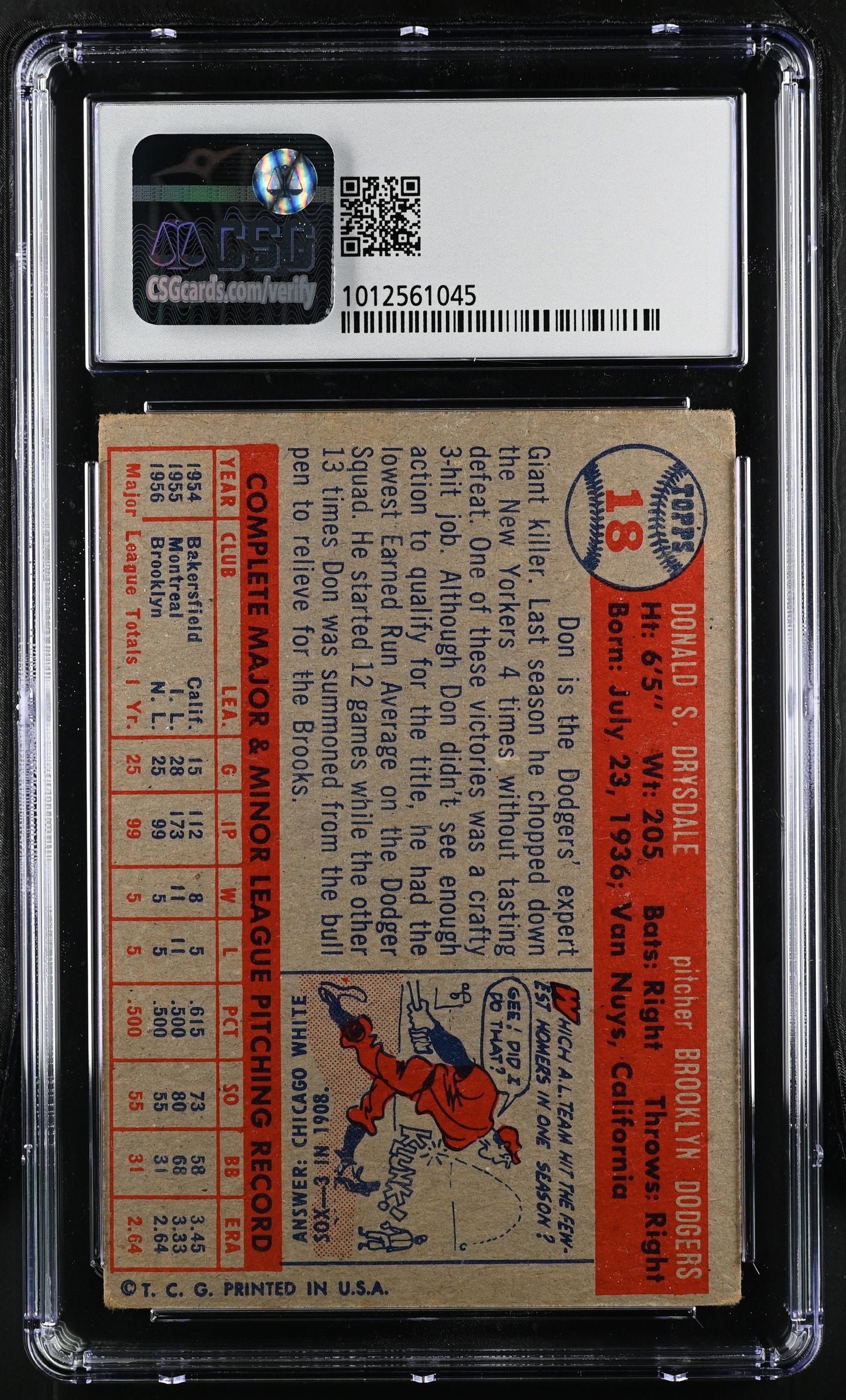 1957 Topps Don Drysdale #18 CGC 1.5