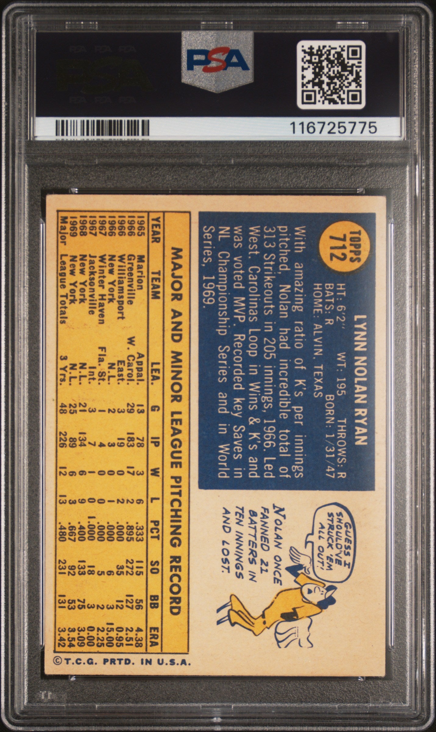 1970 Topps Nolan Ryan #712 PSA 3