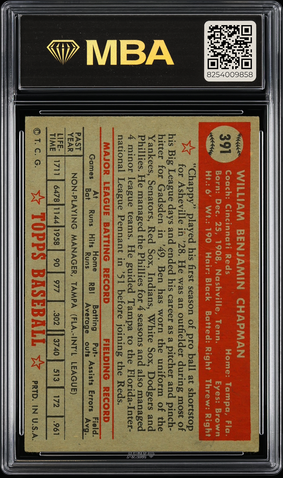 1952 Topps Ben Chapman #391 Correct name is Sam MBA 2