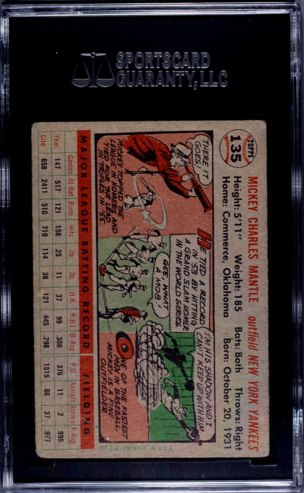 1956 Topps Mickey Mantle #135 Gray Back SGC 2.5