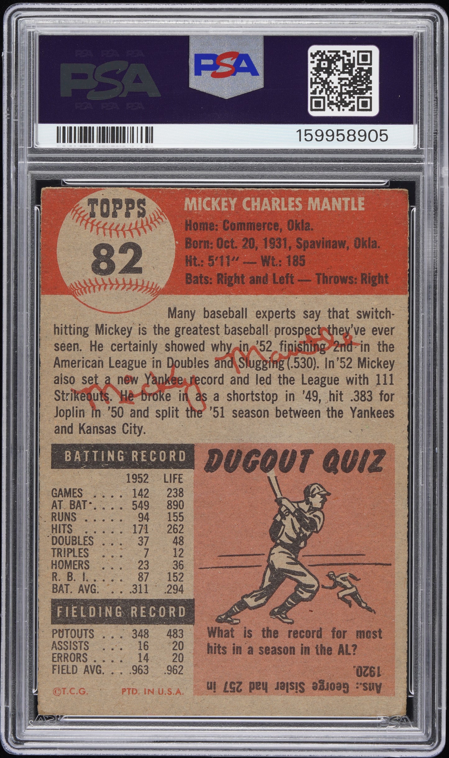 1953 Topps Mickey Mantle #82 PSA 2