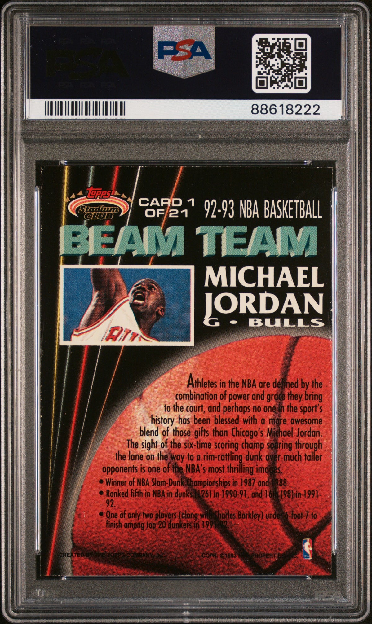 1992 Stadium Club Beam Team Michael Jordan #1 Members Only PSA 8