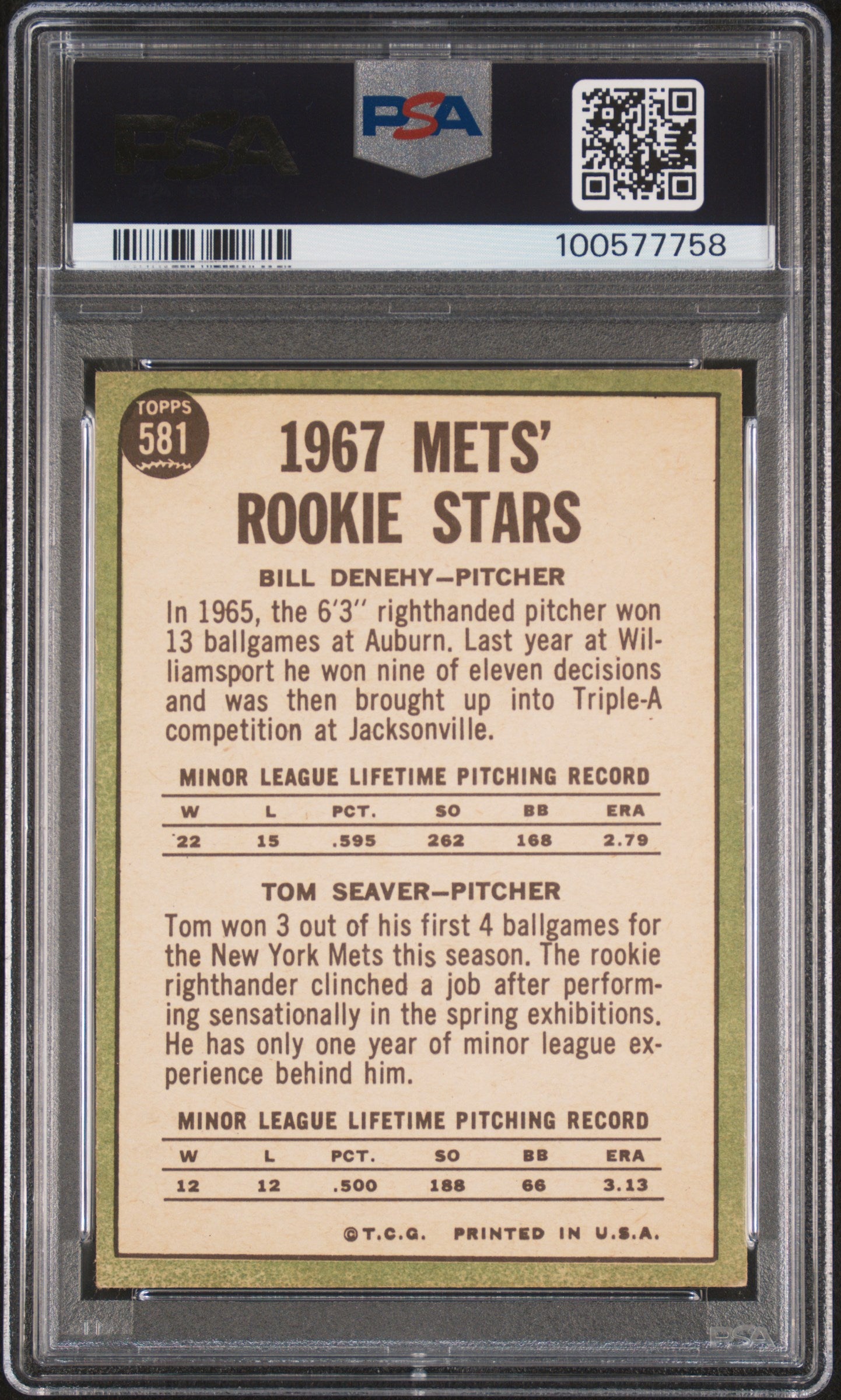 1967 Topps Mets Rookies #581 B. Denehy T. Seaver PSA 6