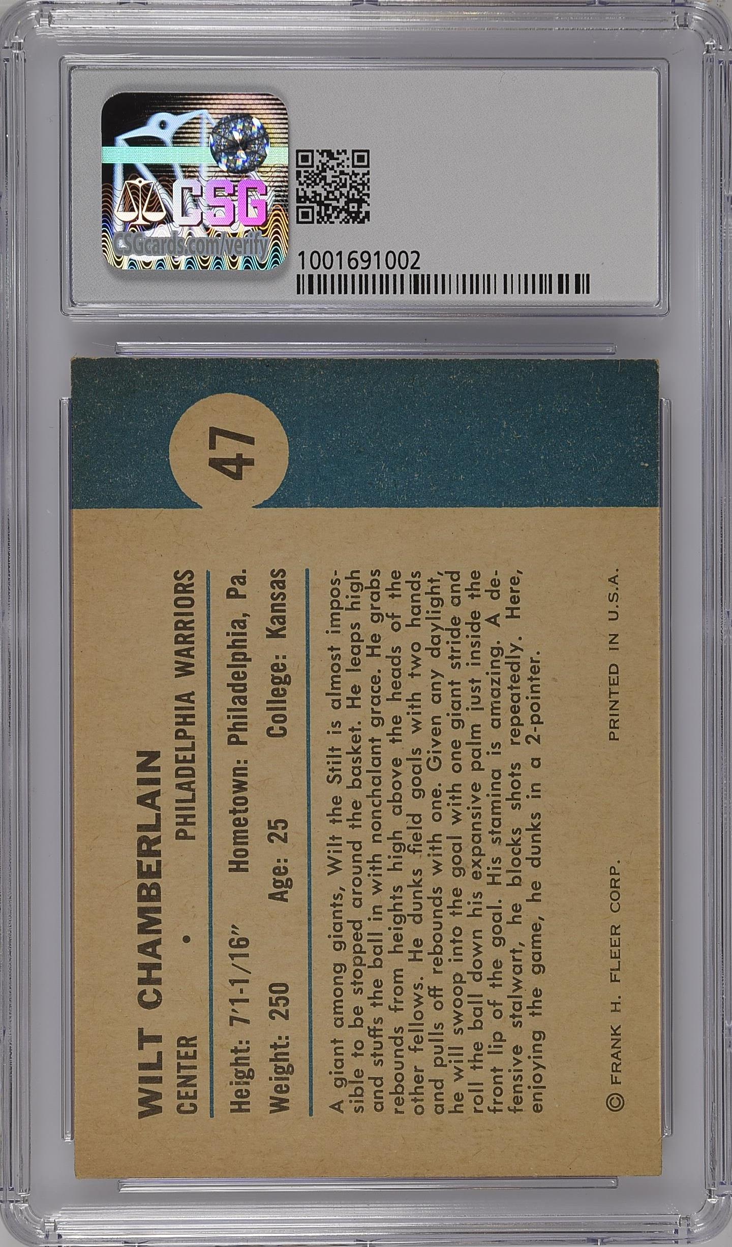 1961-62 Fleer Wilt Chamberlain #47 CGC 5