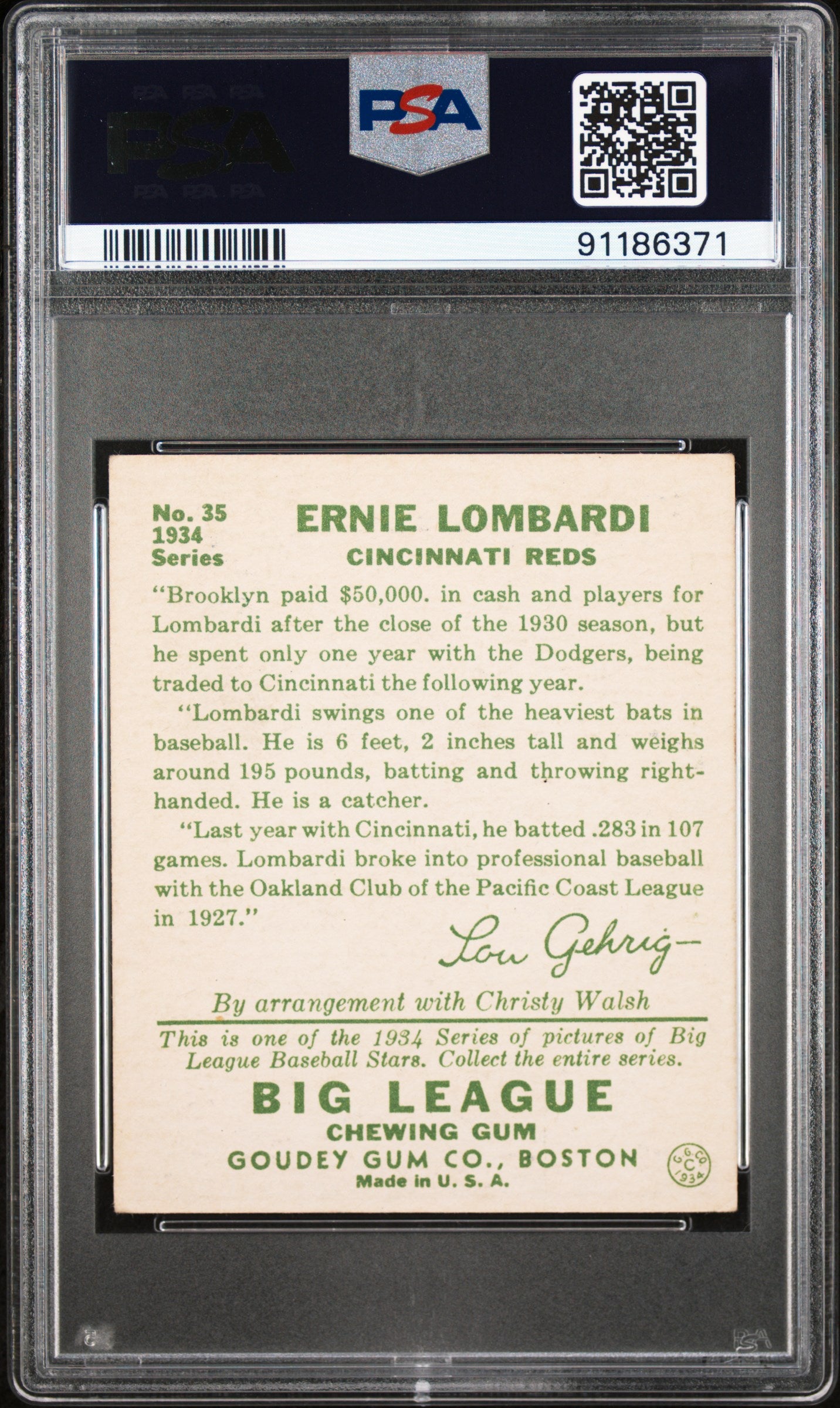 1934 Goudey Ernie Lombardi #35 PSA 3
