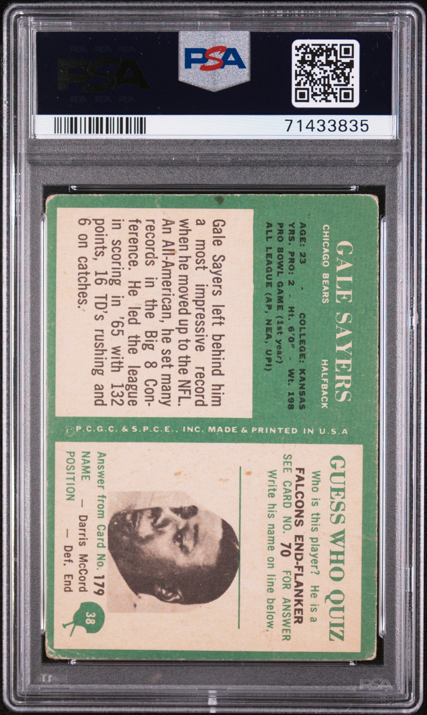 1966 Philadelphia Gale Sayers #38 PSA 2