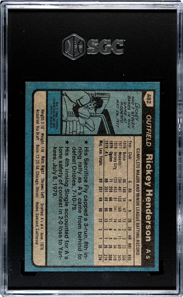 1980 Topps Rickey Henderson #482 SGC 8