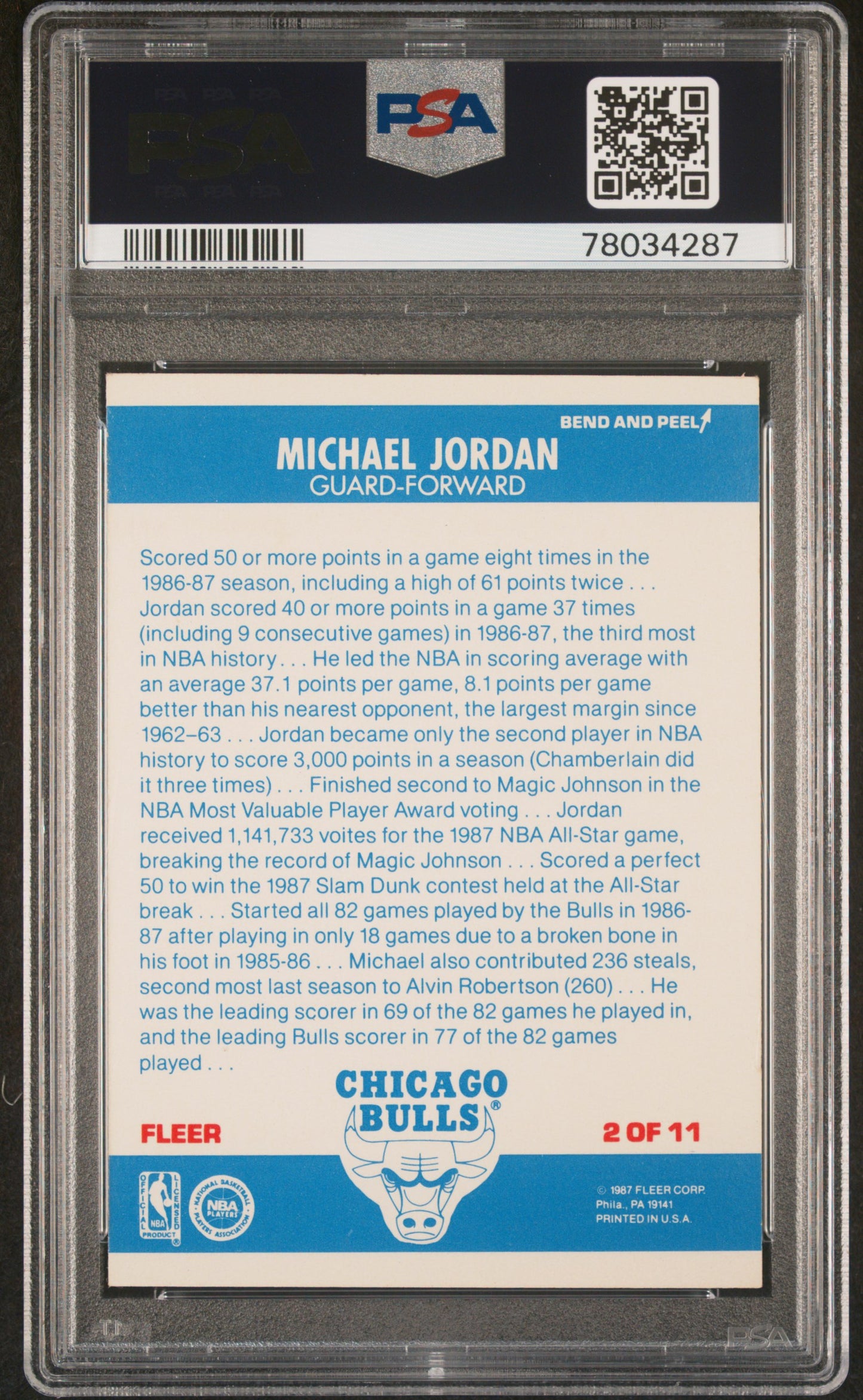 1987 Fleer Sticker Michael Jordan #2 PSA 6