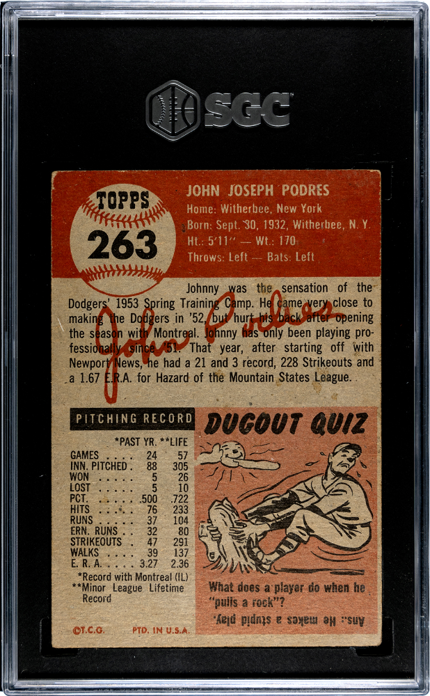 1953 Topps John Podres #263 SGC 2