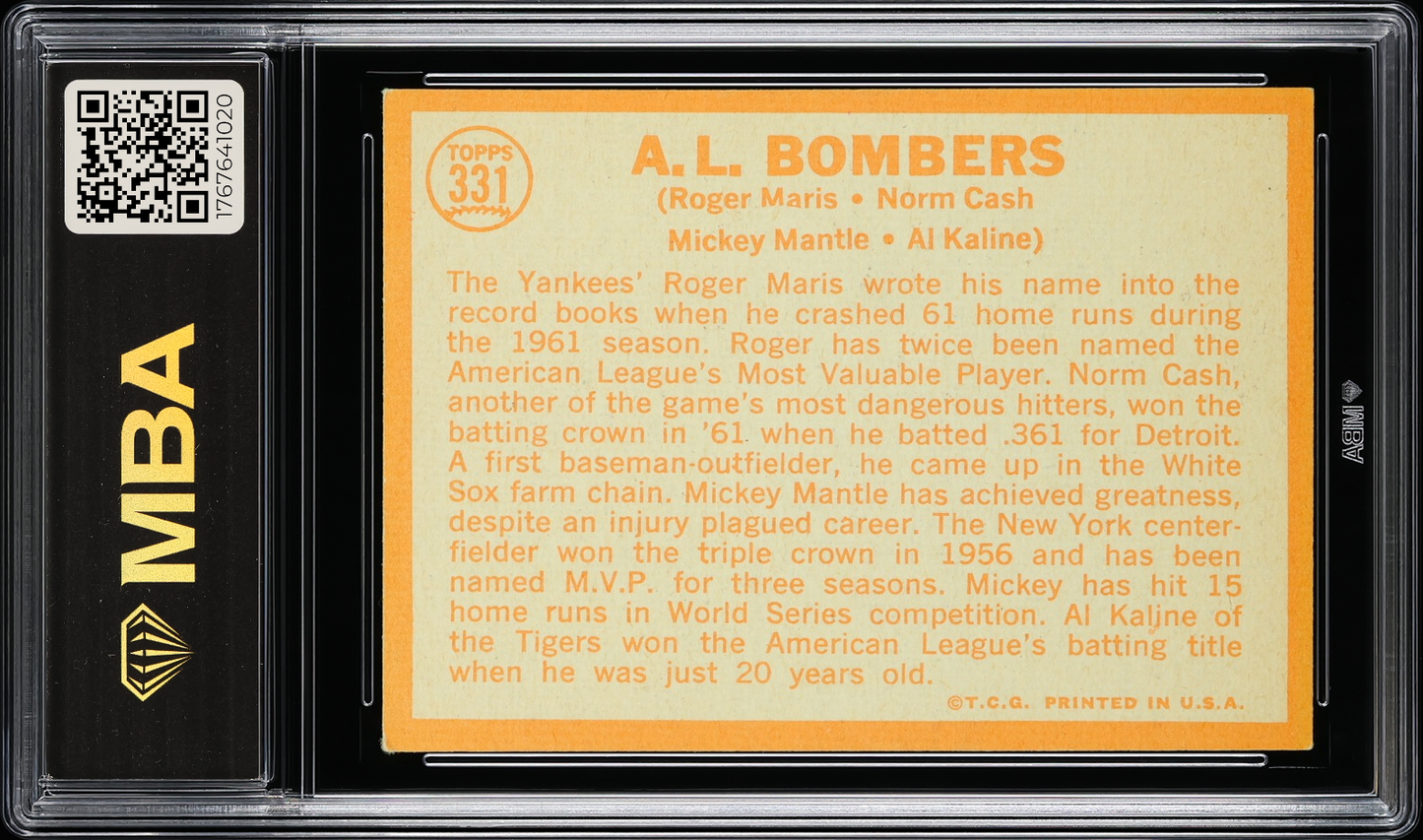 1964 Topps A.L. Bombers #331 MBA 4