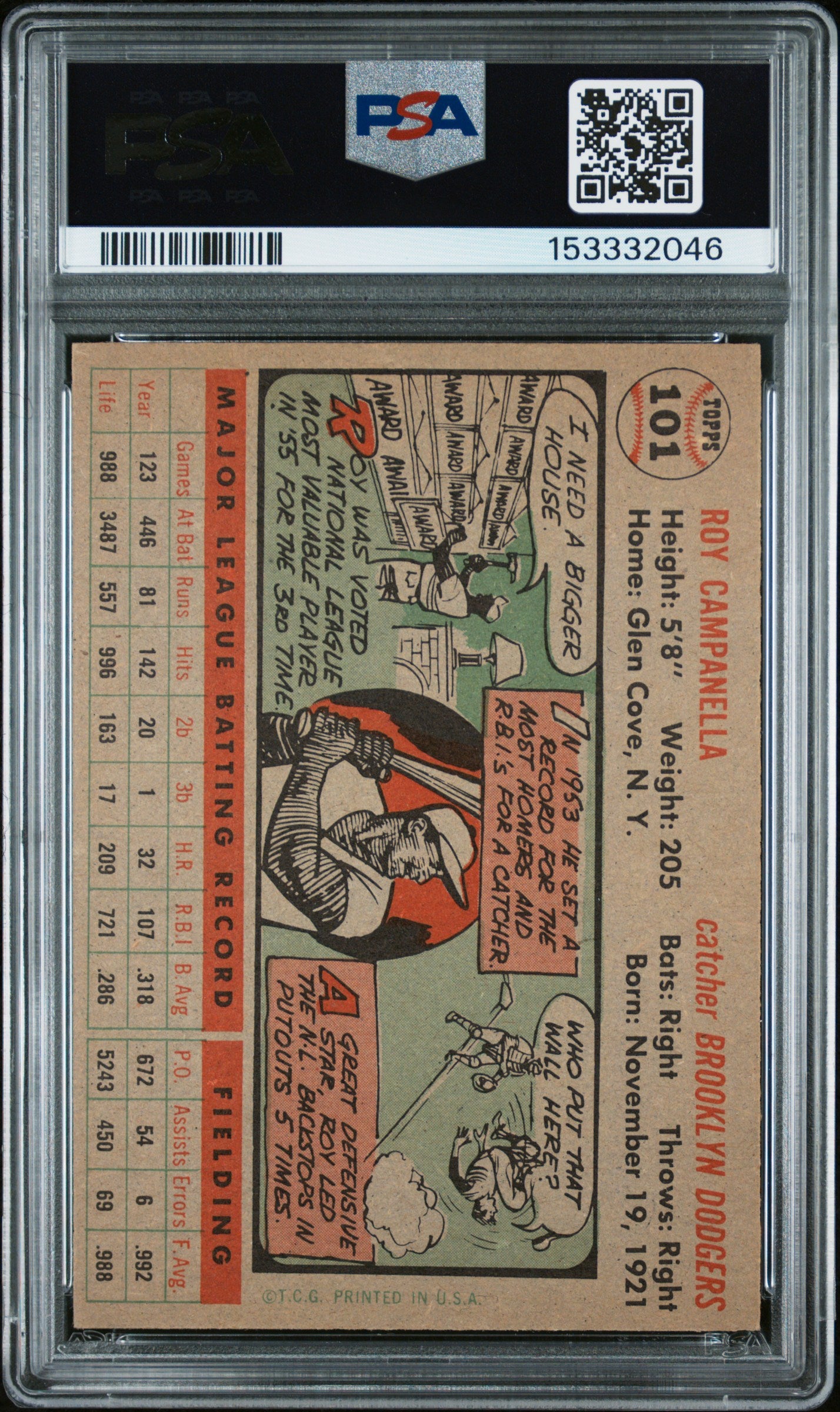 1956 Topps Roy Campanella #101 Gray Back PSA 5