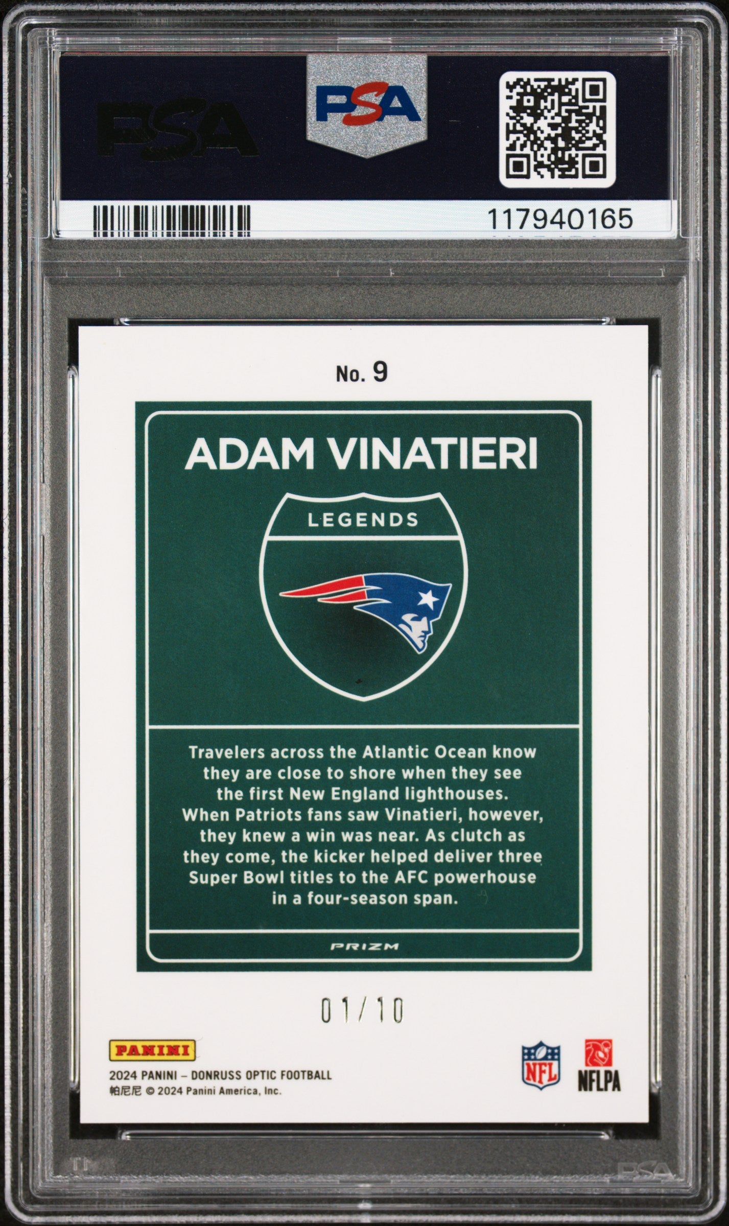 2024 Panini Donruss Optic Downtown Legends Adam Vinatieri #9 Gold PSA 10