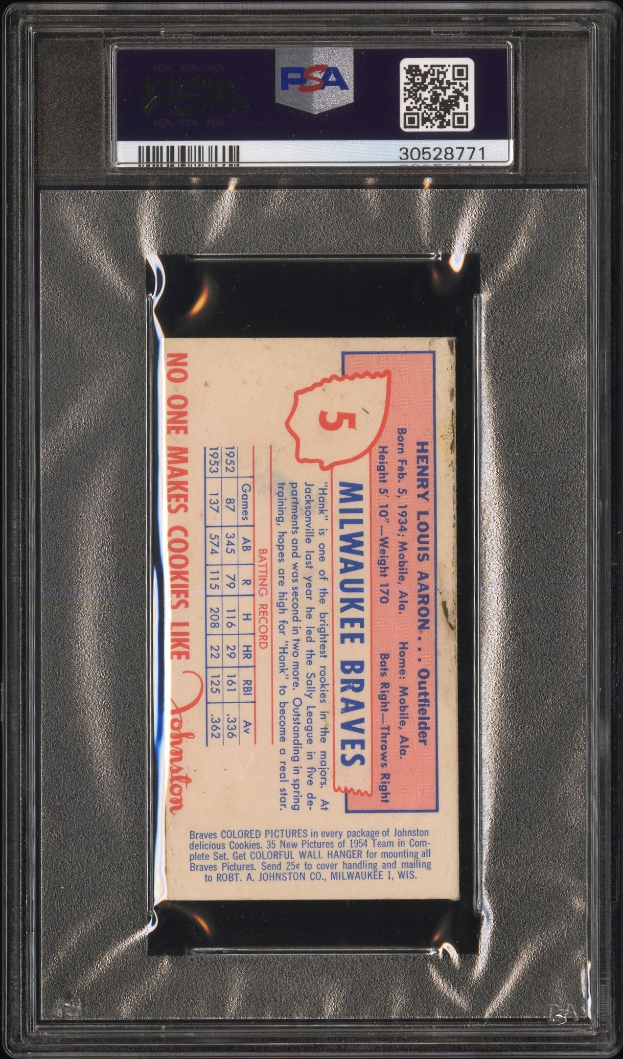 1954 Johnston Cookies Braves Henry Aaron #5 PSA 6
