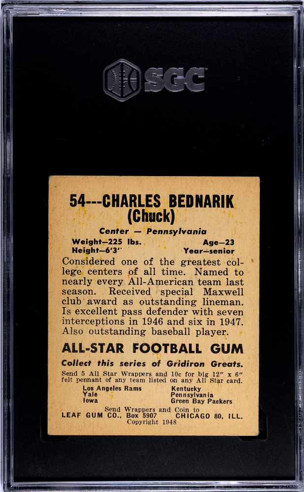 1948 Leaf Gum Co. Chuck Bednarik #54 SGC 5