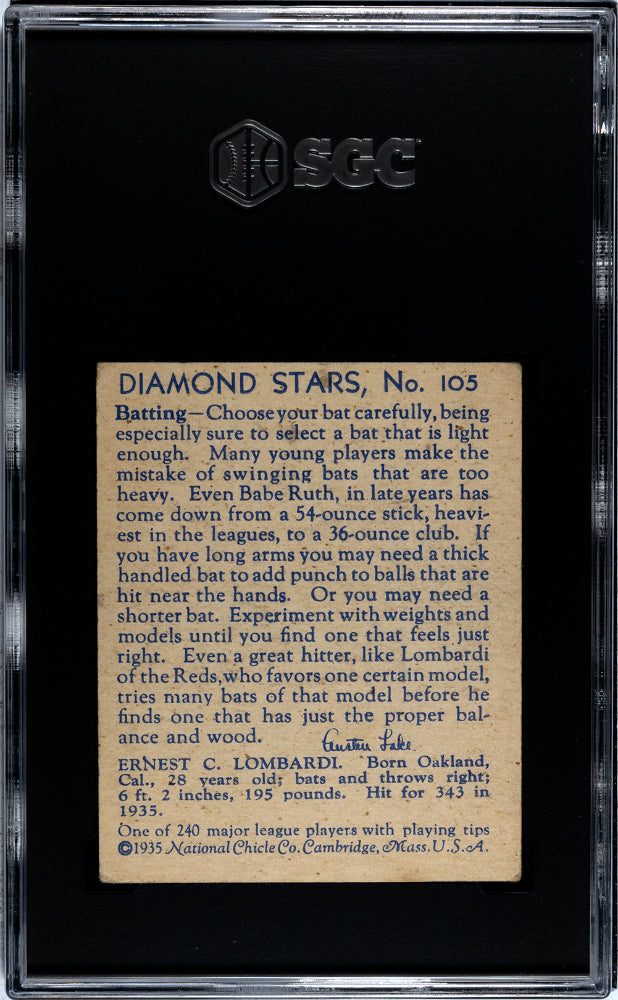 1934 Diamond Stars Ernie Lombardi #105 1936 SGC 4