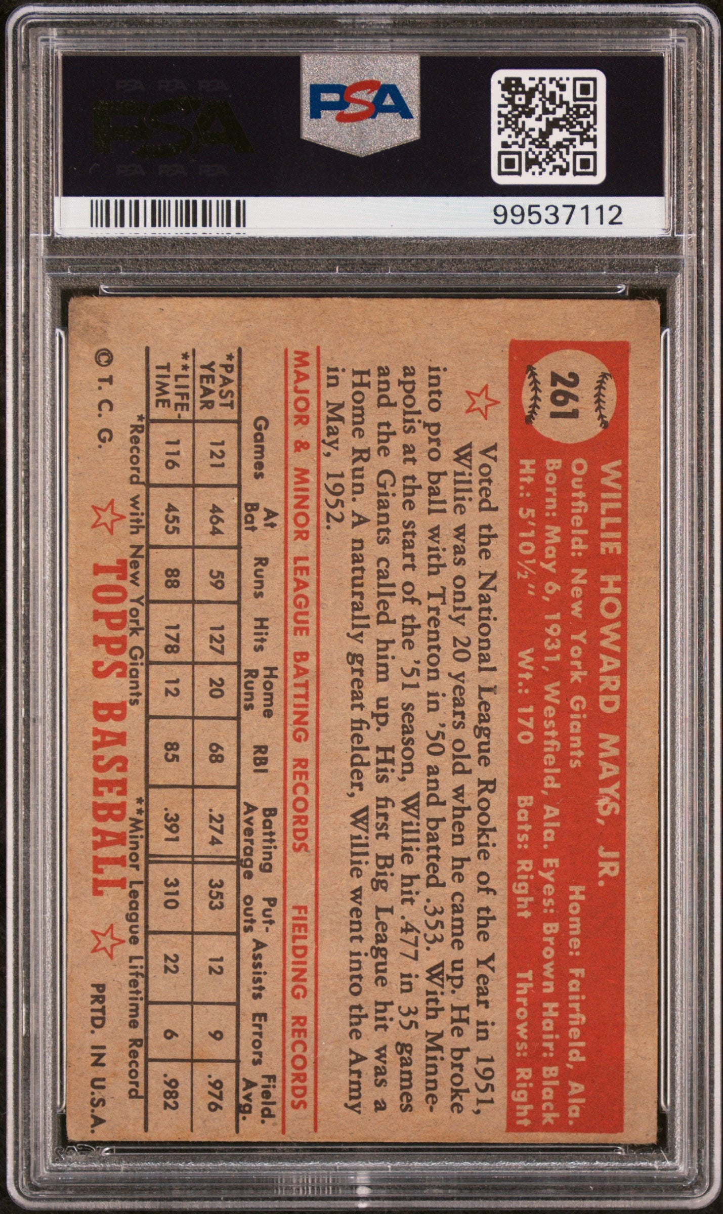 1952 Topps Willie Mays #261 PSA 2.5