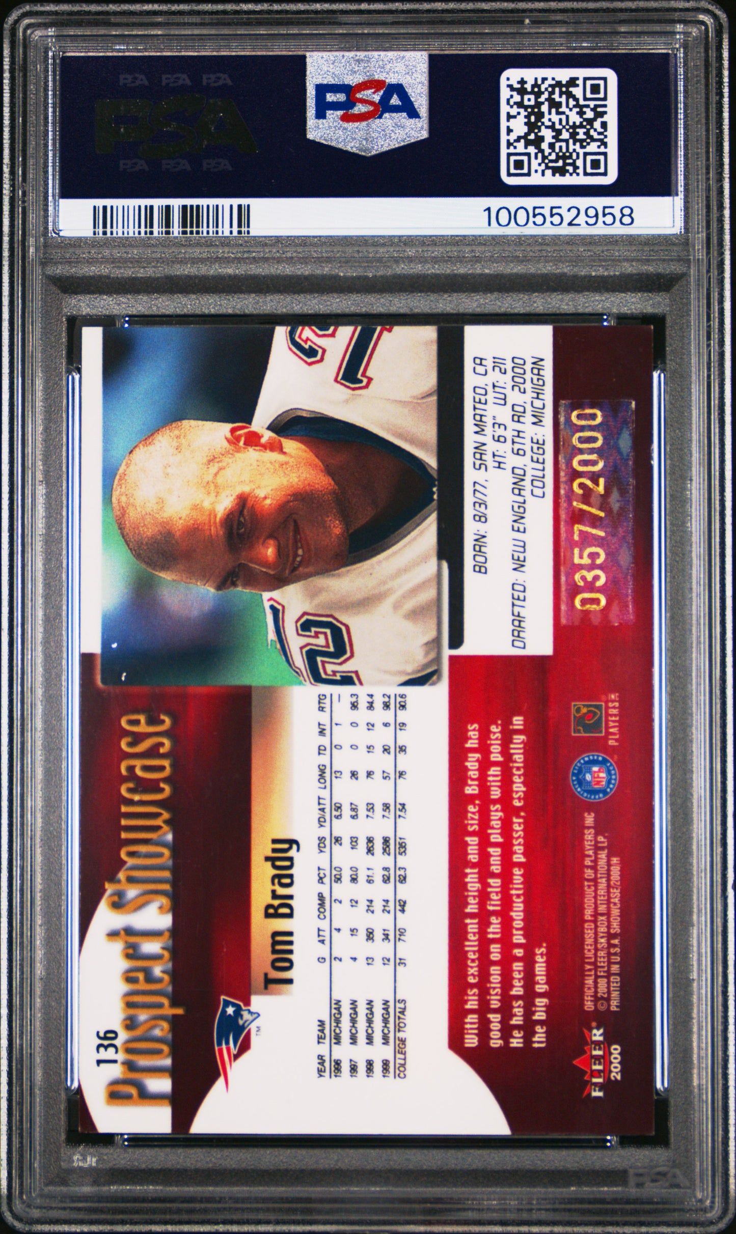 2000 Fleer Showcase Tom Brady #136 PSA 8