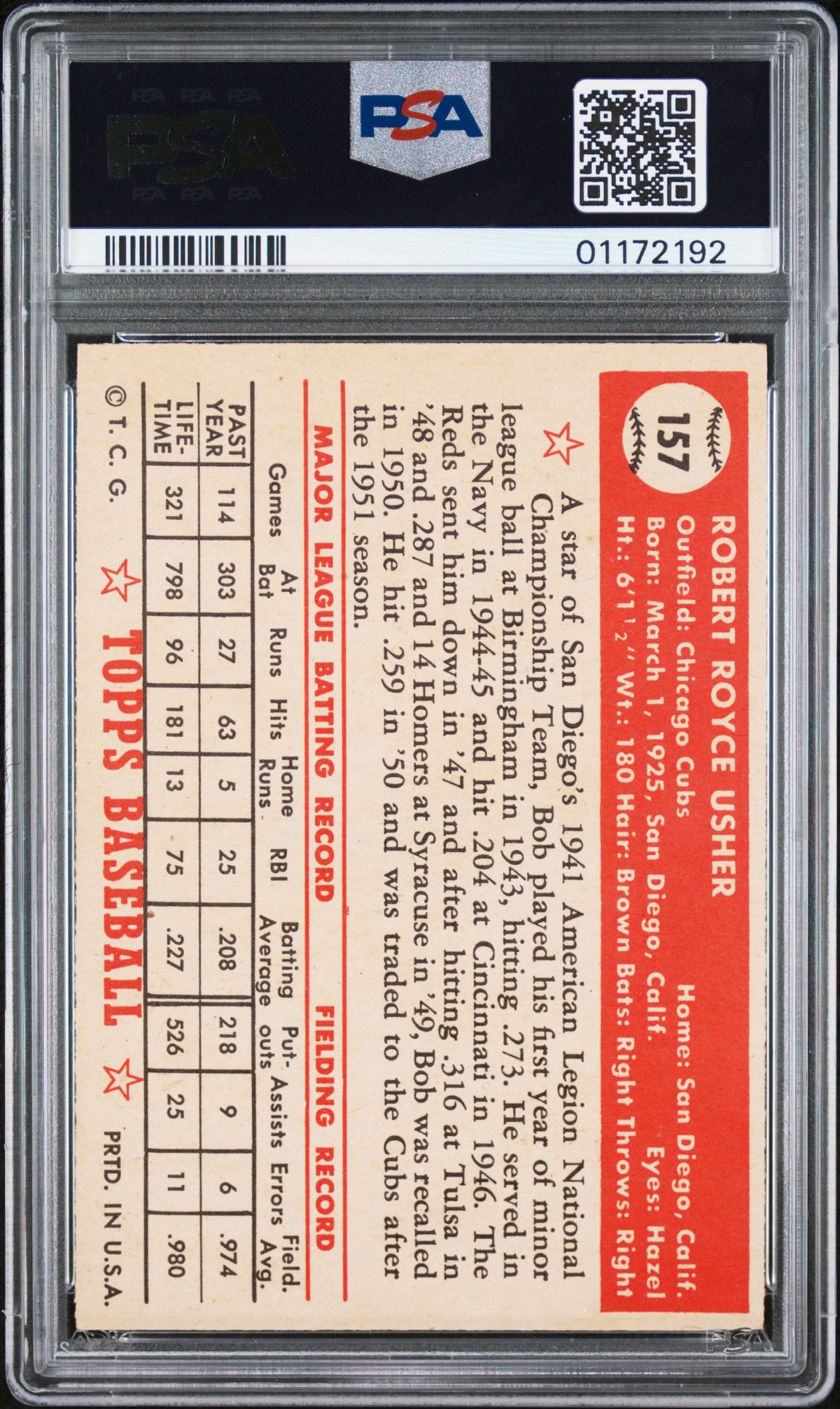 1952 Topps Bob Usher #157 PSA 7