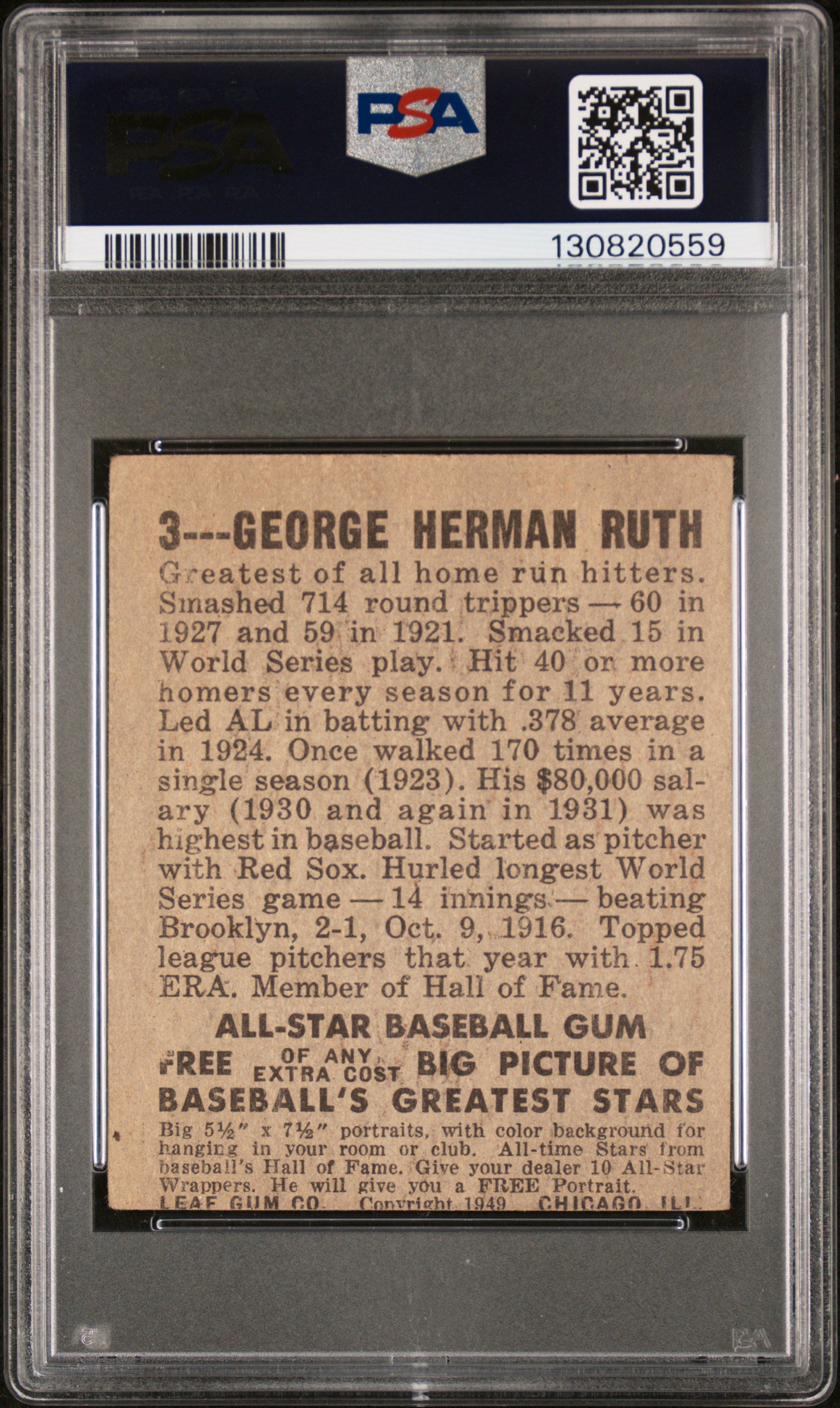 1948 Leaf Babe Ruth #3 PSA 2 MC