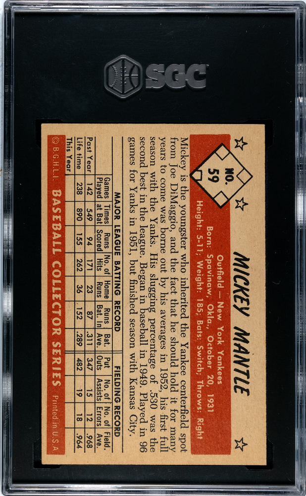 1953 Bowman Color Mickey Mantle #59 SGC 6