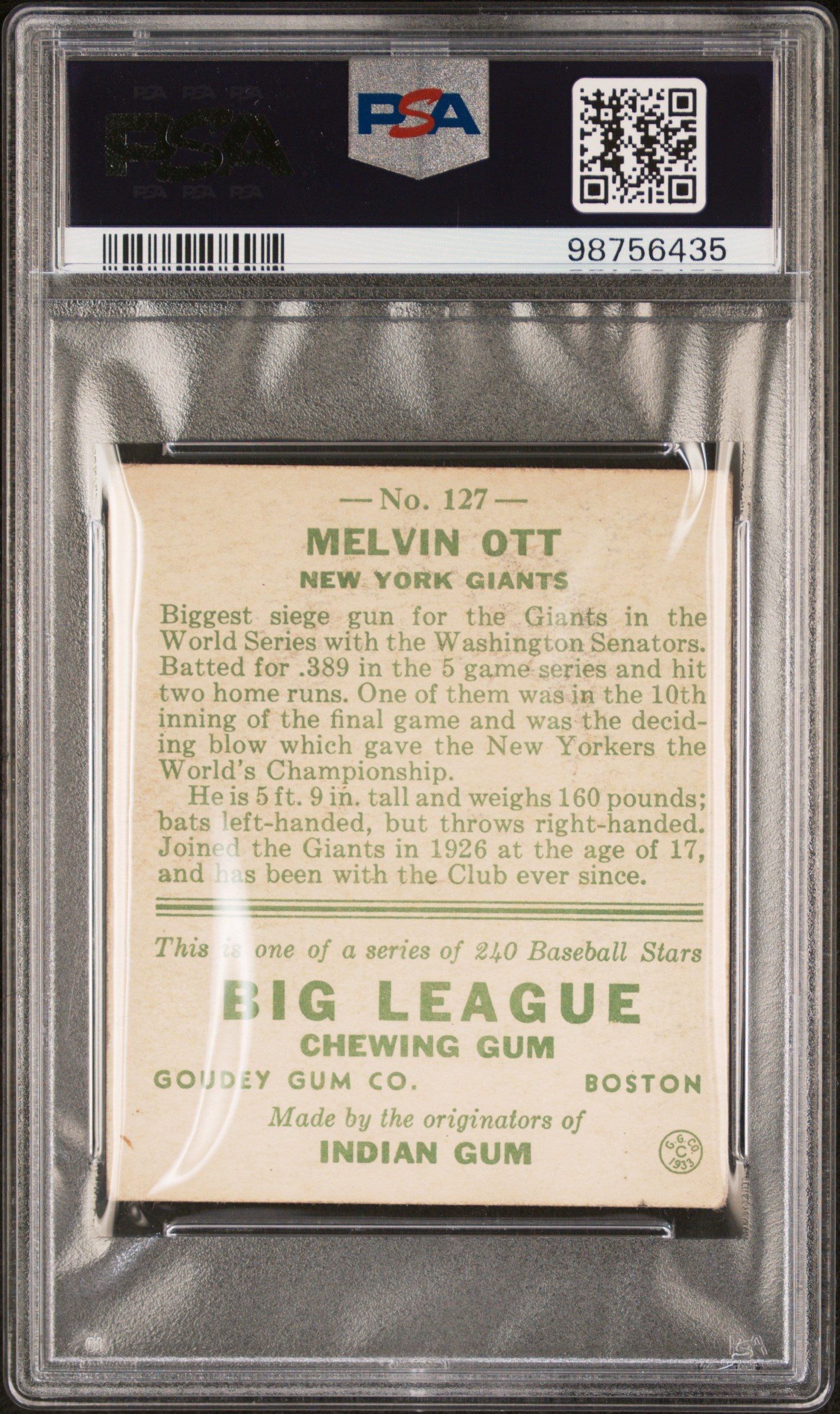 1933 Goudey Mel Ott #127 PSA 3.5