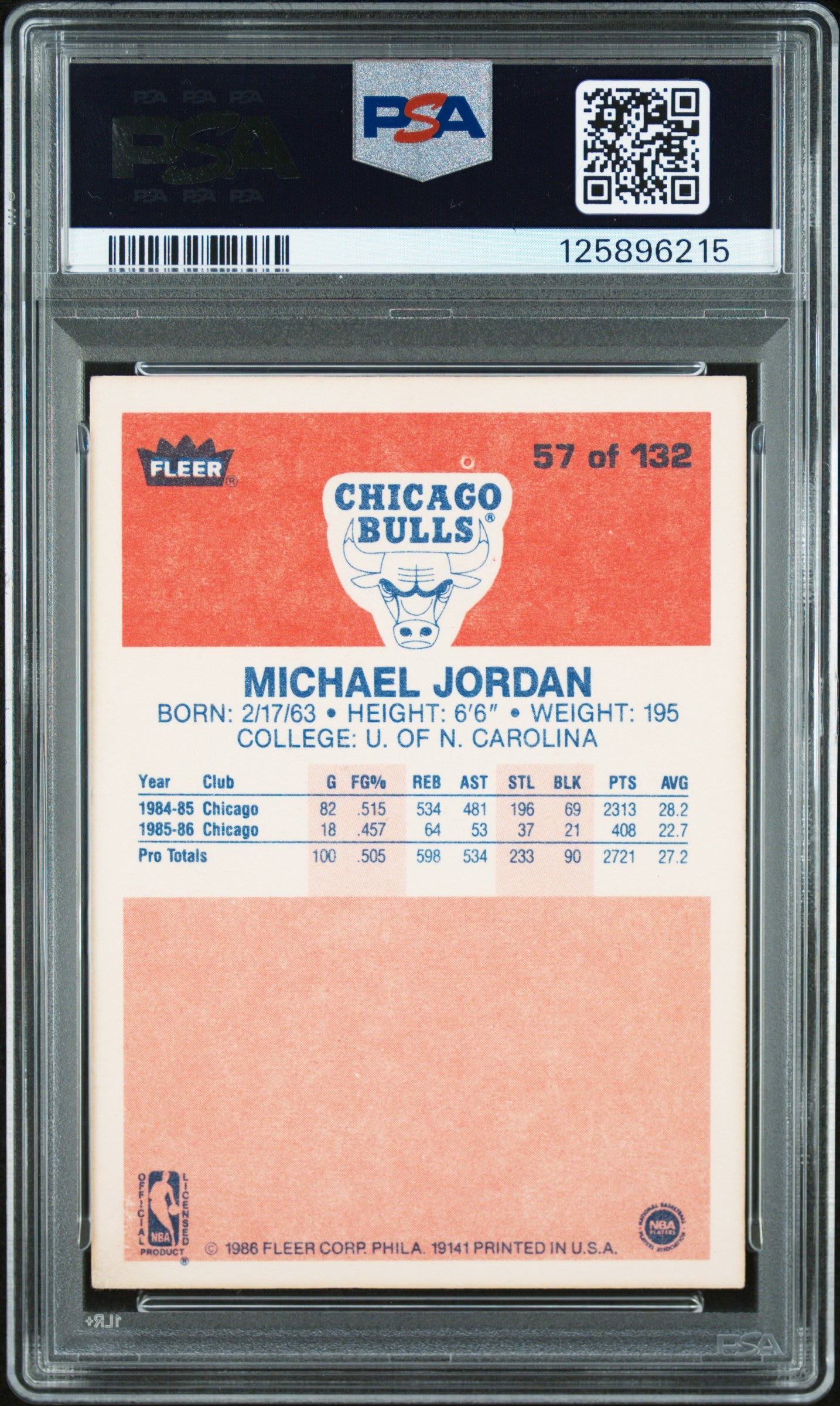 1986 Fleer Michael Jordan #57 PSA A