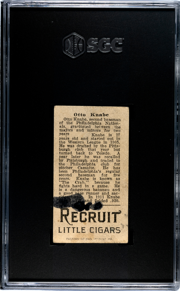 1912 Recruit Little Cigars (T207) Otto Knabe SGC 1