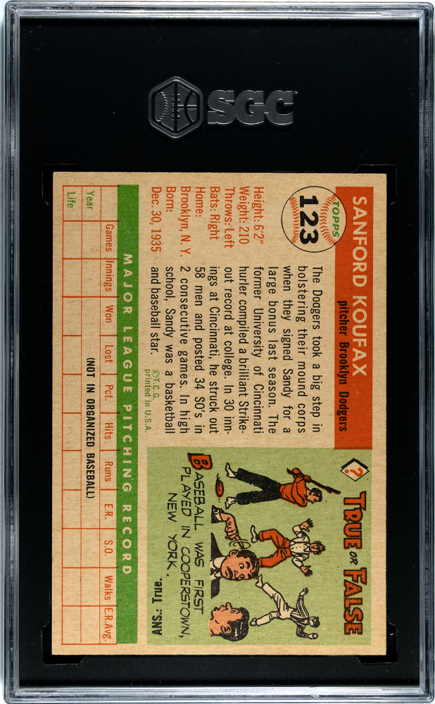 1955 Topps Sandy Koufax #123 SGC 6