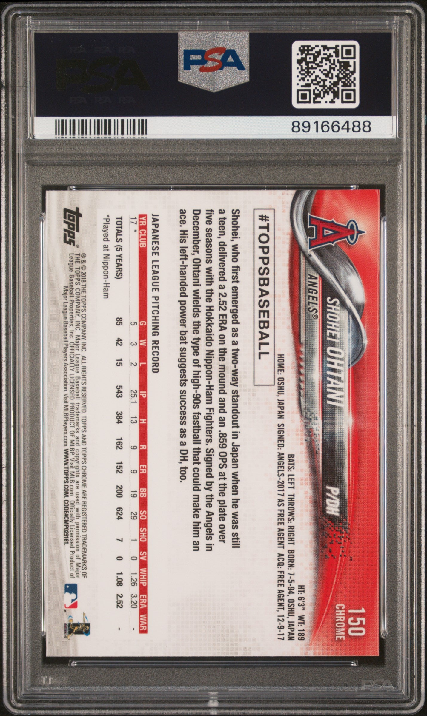 2018 Topps Chrome Shohei Ohtani #150 PSA 10