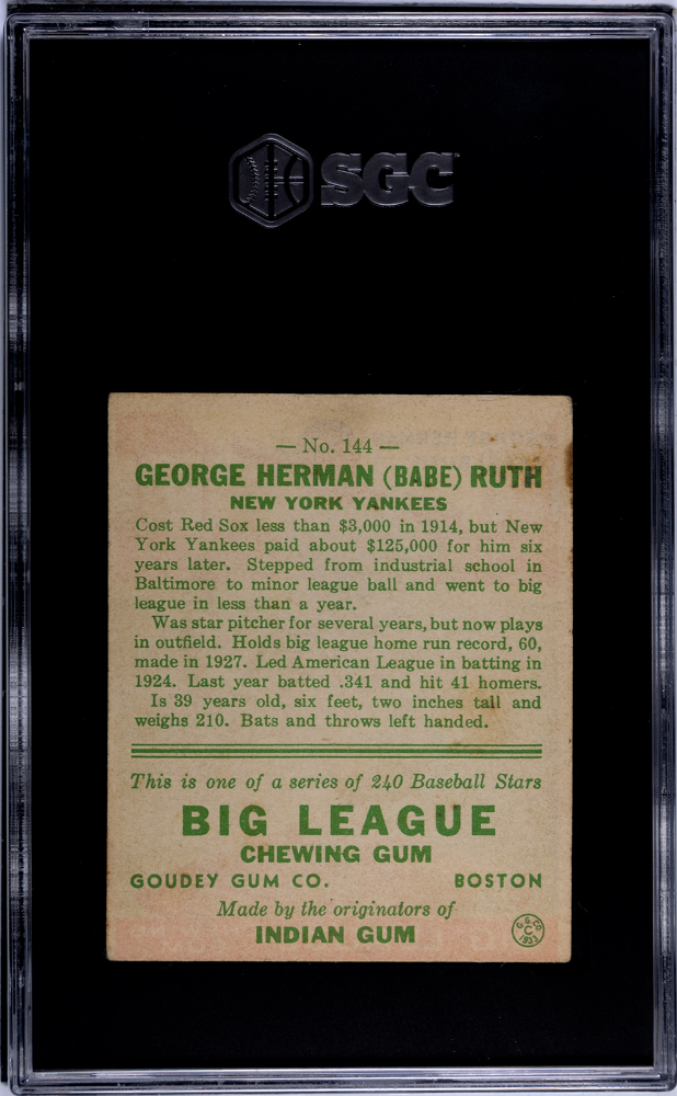 1933 Goudey Babe Ruth #144 SGC 2.5
