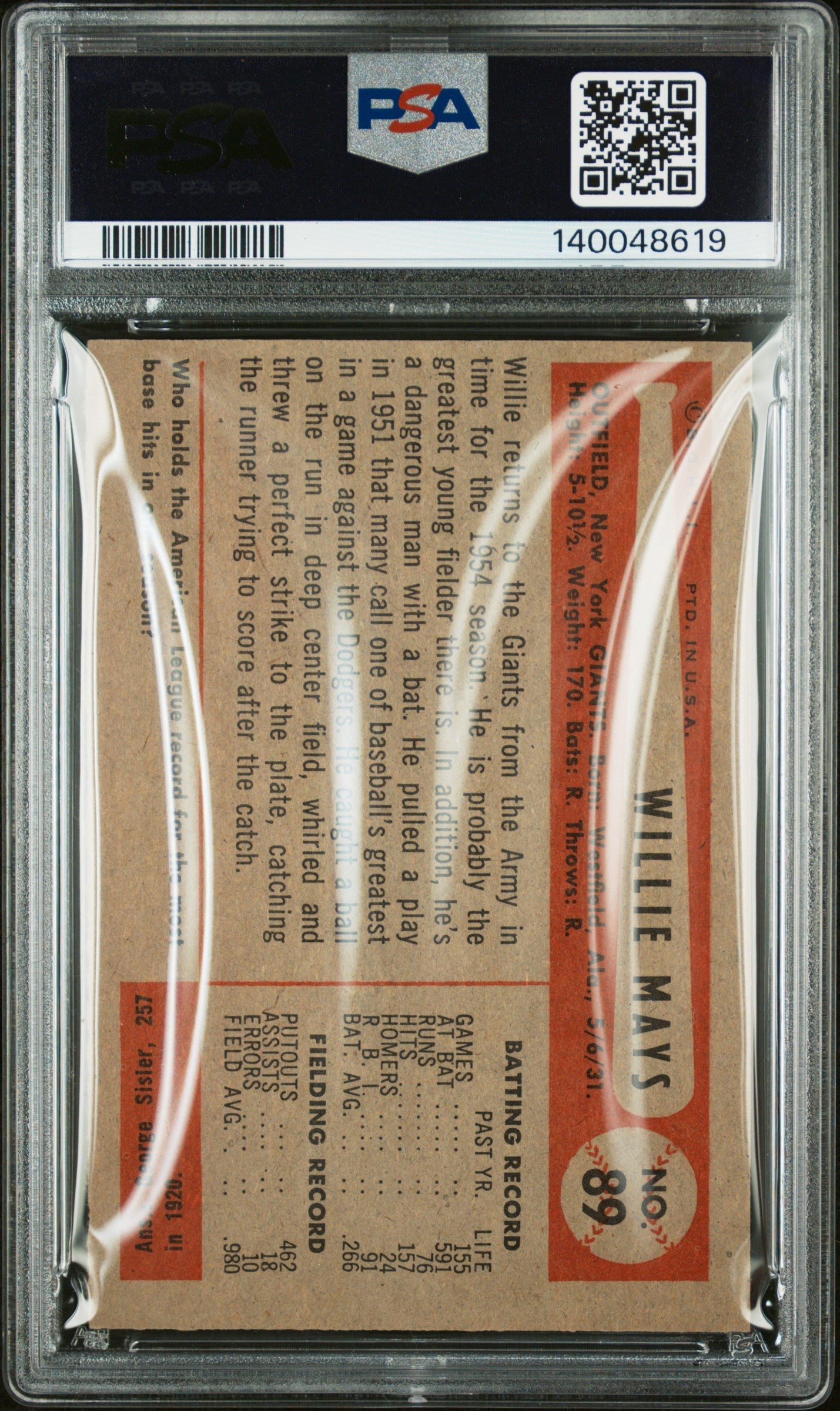 1954 Bowman Willie Mays #89 PSA 6
