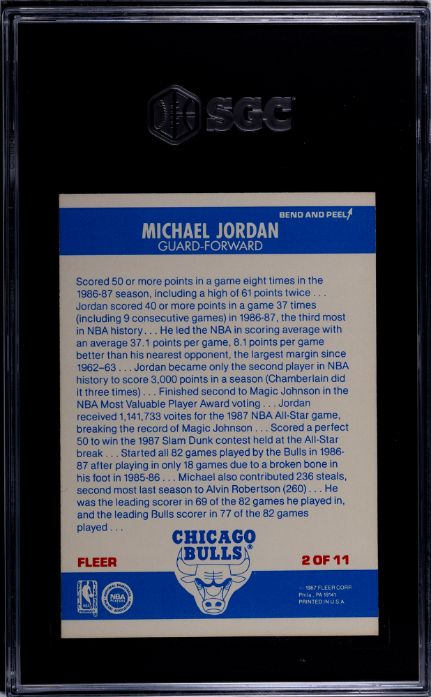 1987 Fleer Sticker Michael Jordan #2 SGC 8